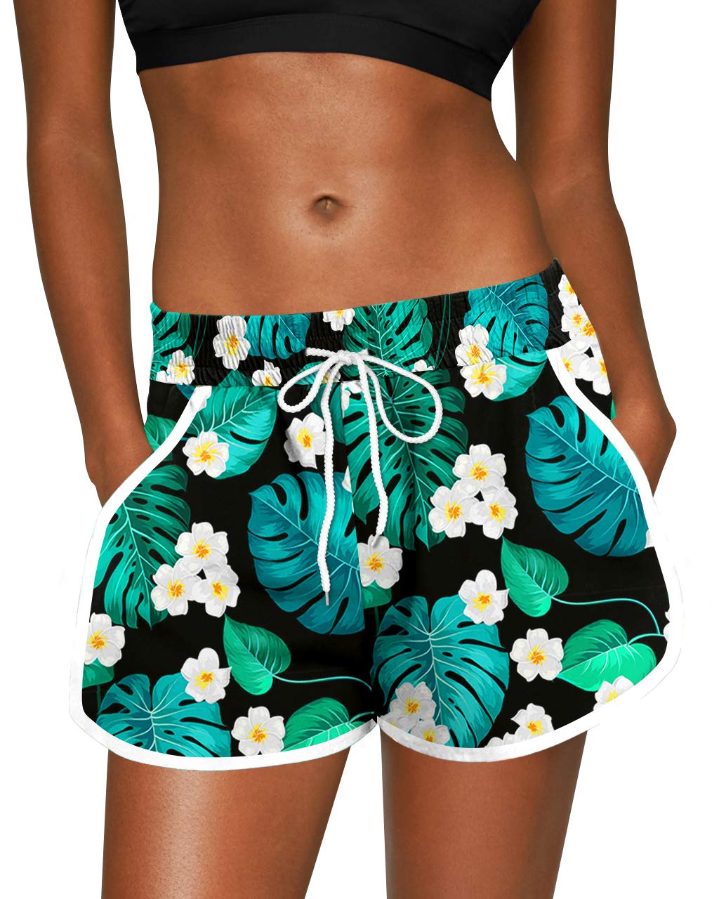For G and PL Women Summer Floral Beach Boardshorts with Pockets Swim Trunks