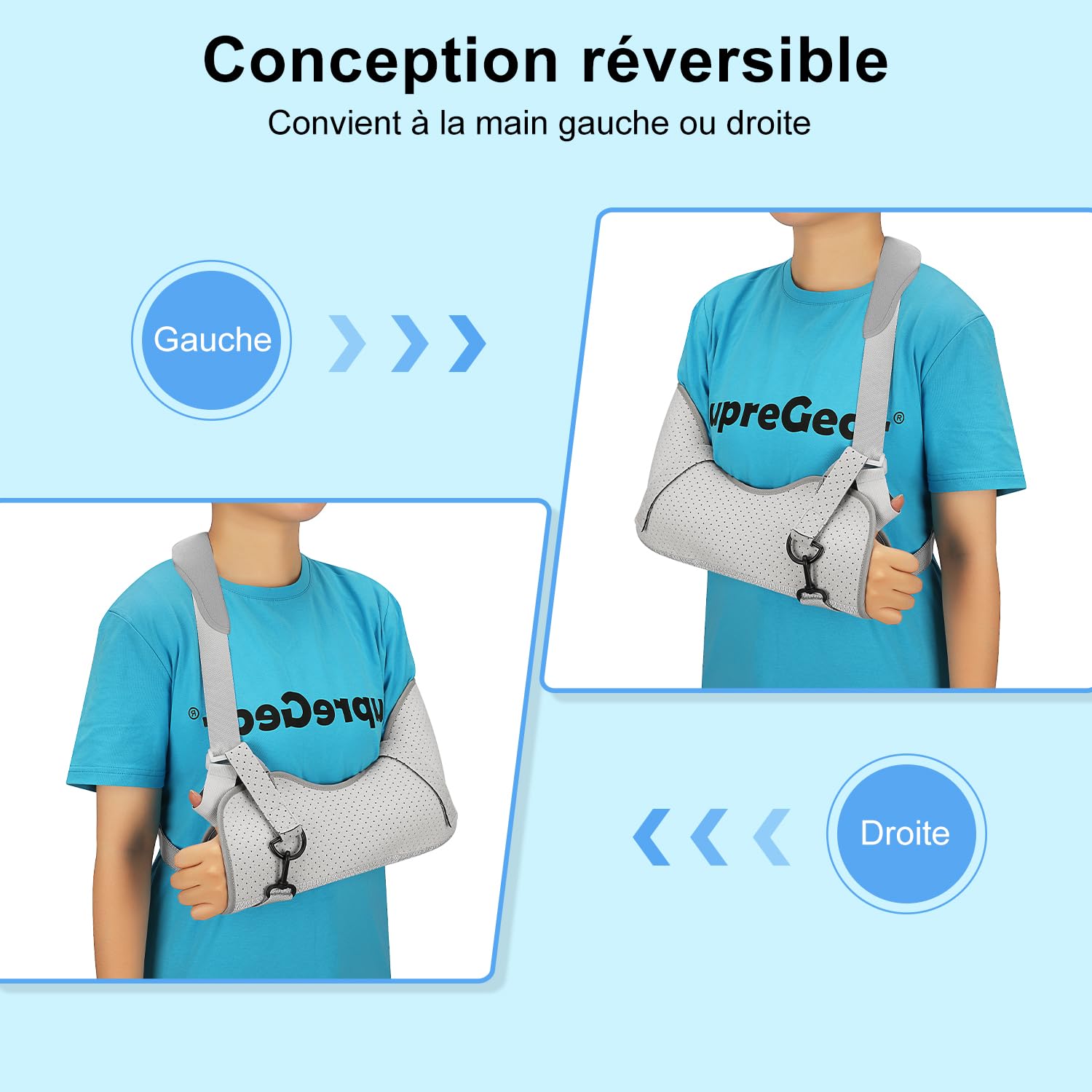 supregear Écharpe de Bras Gauche/Droit, Confortable Médical Attelle Epaule pour Hommes et Femmes, Echarpe de Soutien pour Bras pour Blessure à l'Épaule, Fractures et Luxations, Gris, S