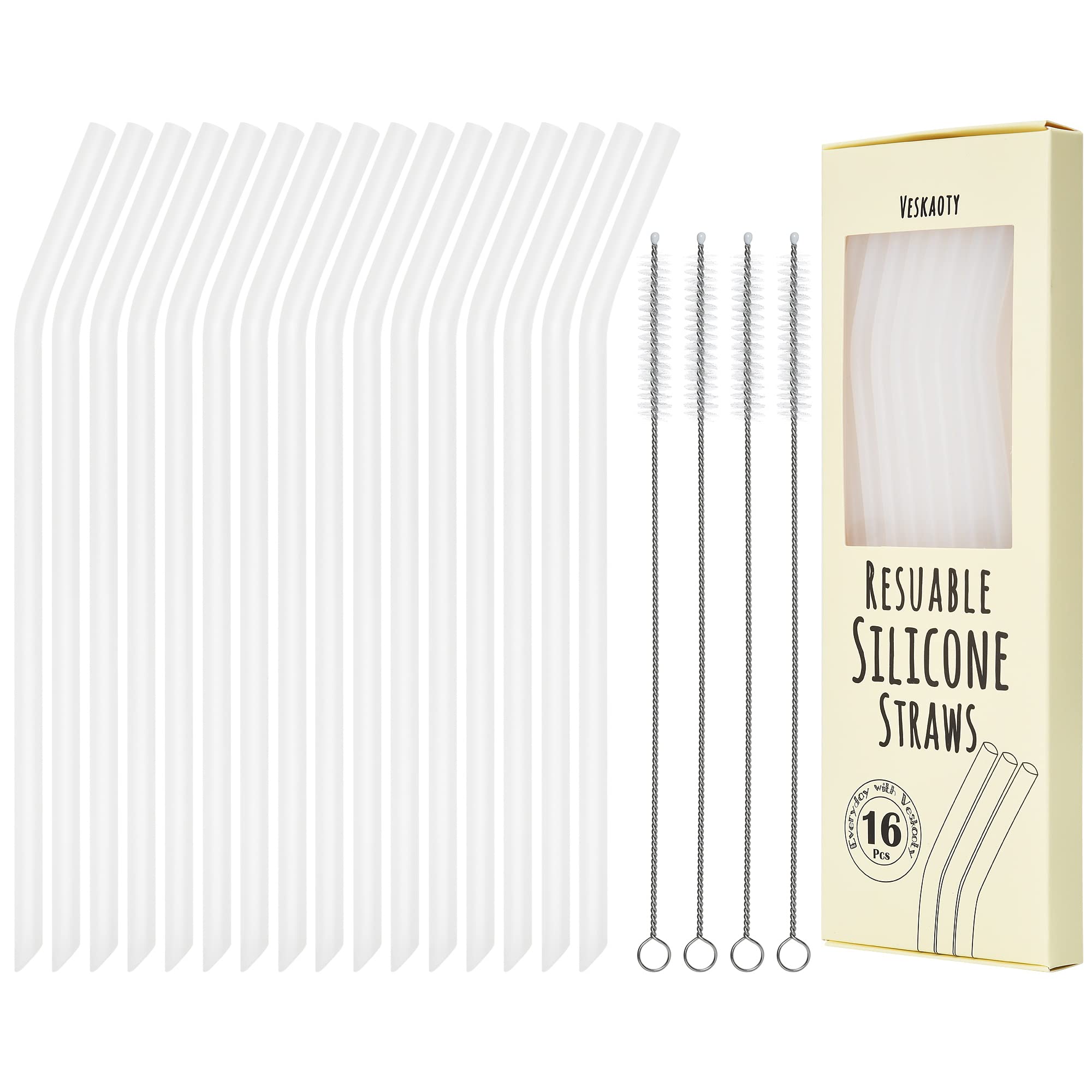 Photo 1 of Reusable Clear Silicone Drinking Straws, 16 Pcs Long Flexible Straws with 4 Cleaning Brushes for 20 and 30 oz Yeti/Rtic/Ozark Tumblers, BPA free, no Rubber Taste