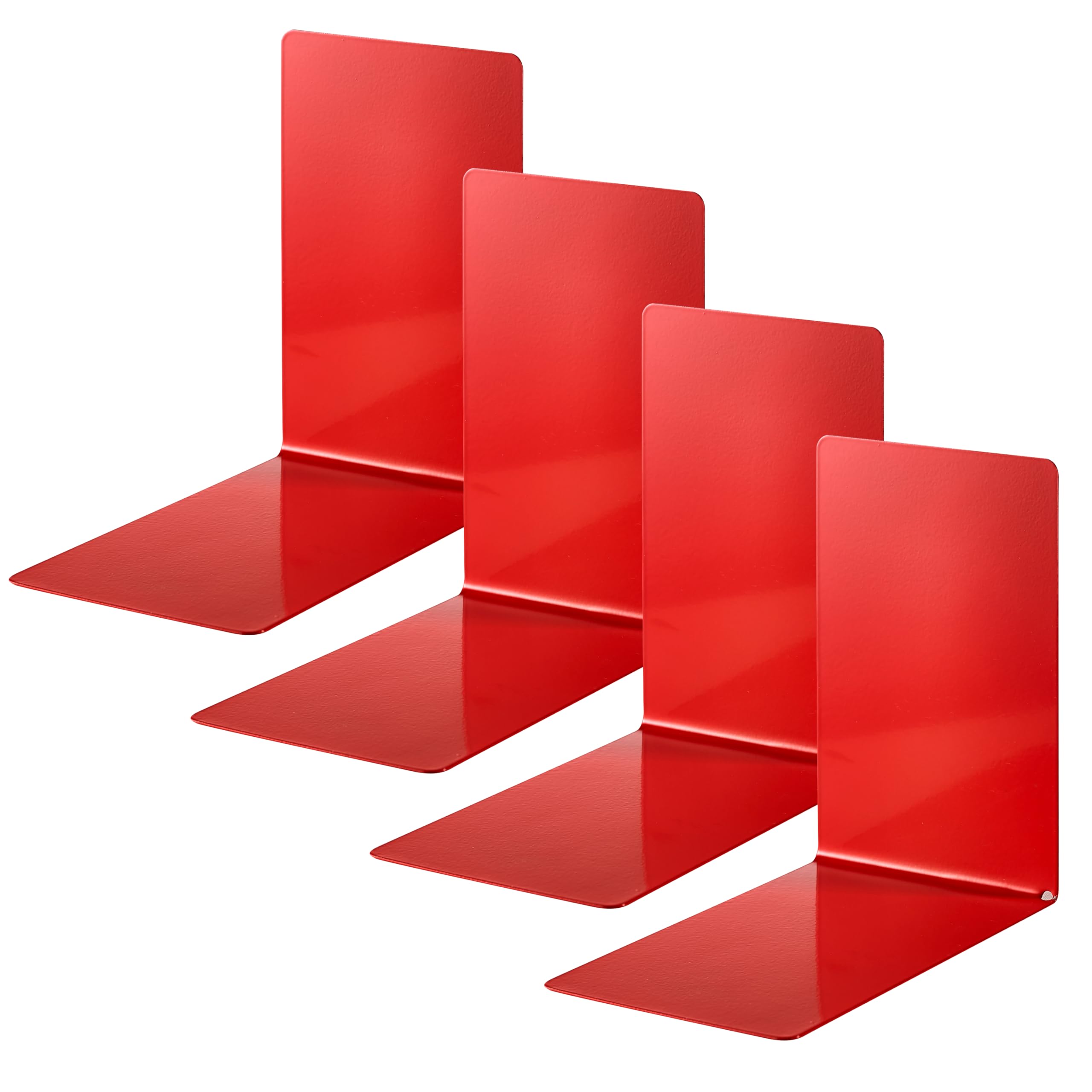 ALCO 4301-12-4 Metal Bookends, Pack of 4, Red, 14 x 14 x 8.5 cm, for School, Office and Home