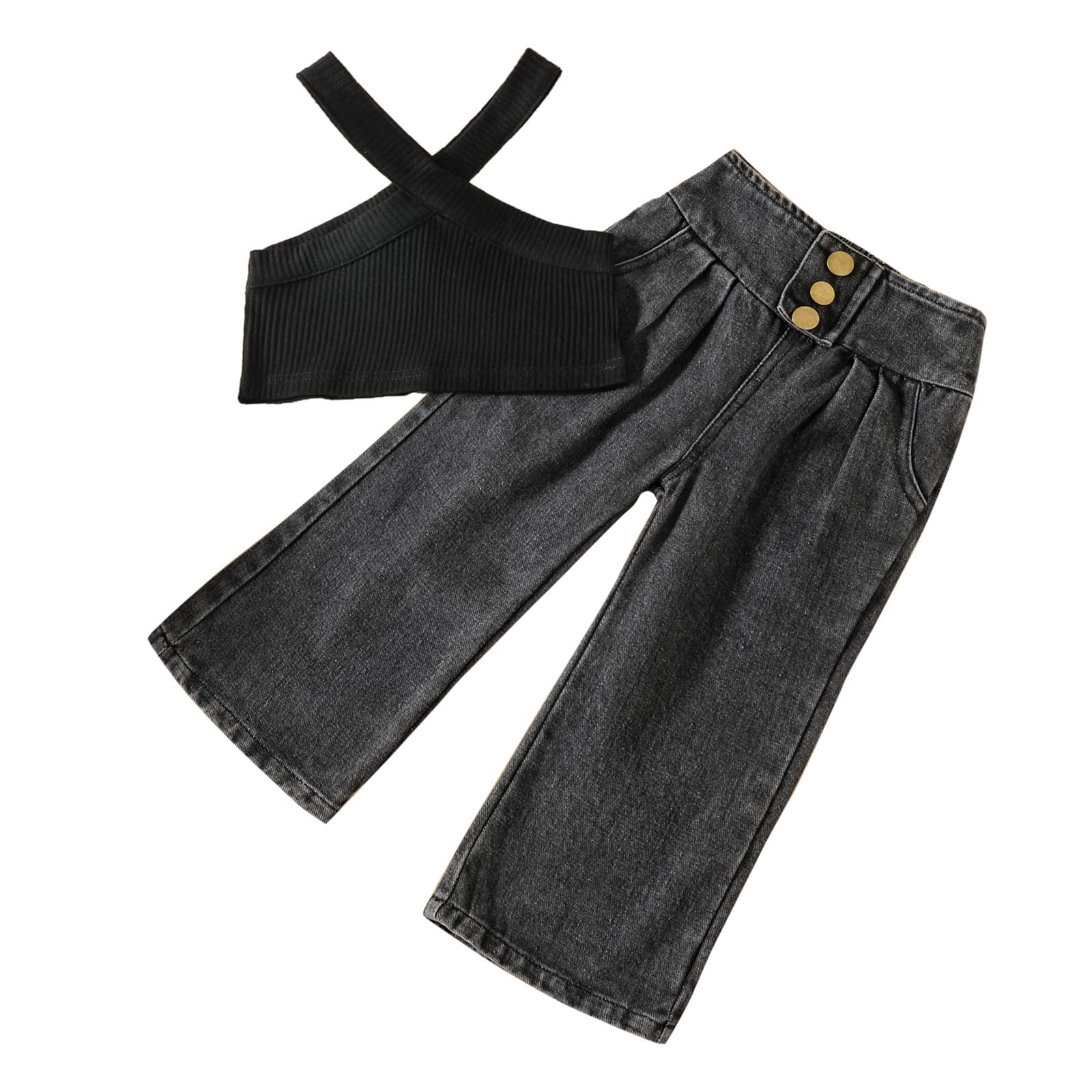 Completo Estivo Bambina 2 Pezzi - Top E Pantaloni, Cotone, Taglia 8-9 Anni, Grigio - Foto 4
