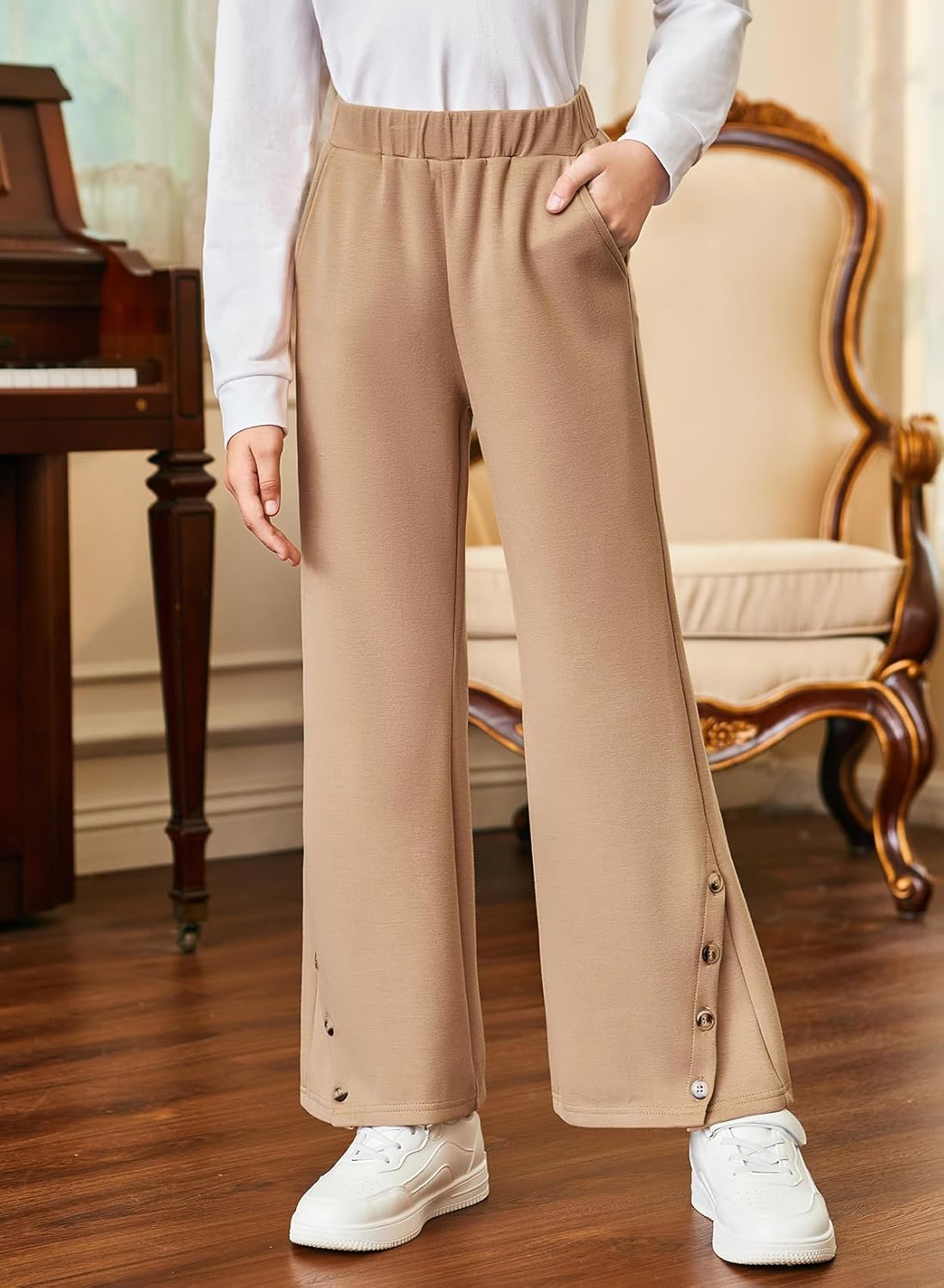 blibean Tween Girls Bell Bottom School Uniform Pants Stretchy Leggings Size 6-15 Years - Image 2