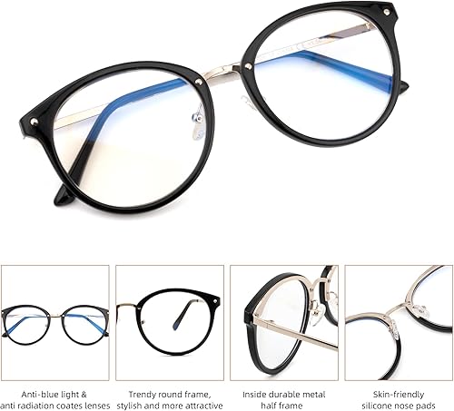 Miniatura 4 de FEIVSN Gafas de lectura redondas progresivas multienfoque para mujeres y hombres, lentes multifocales, lentes de bloqueo de luz azul
