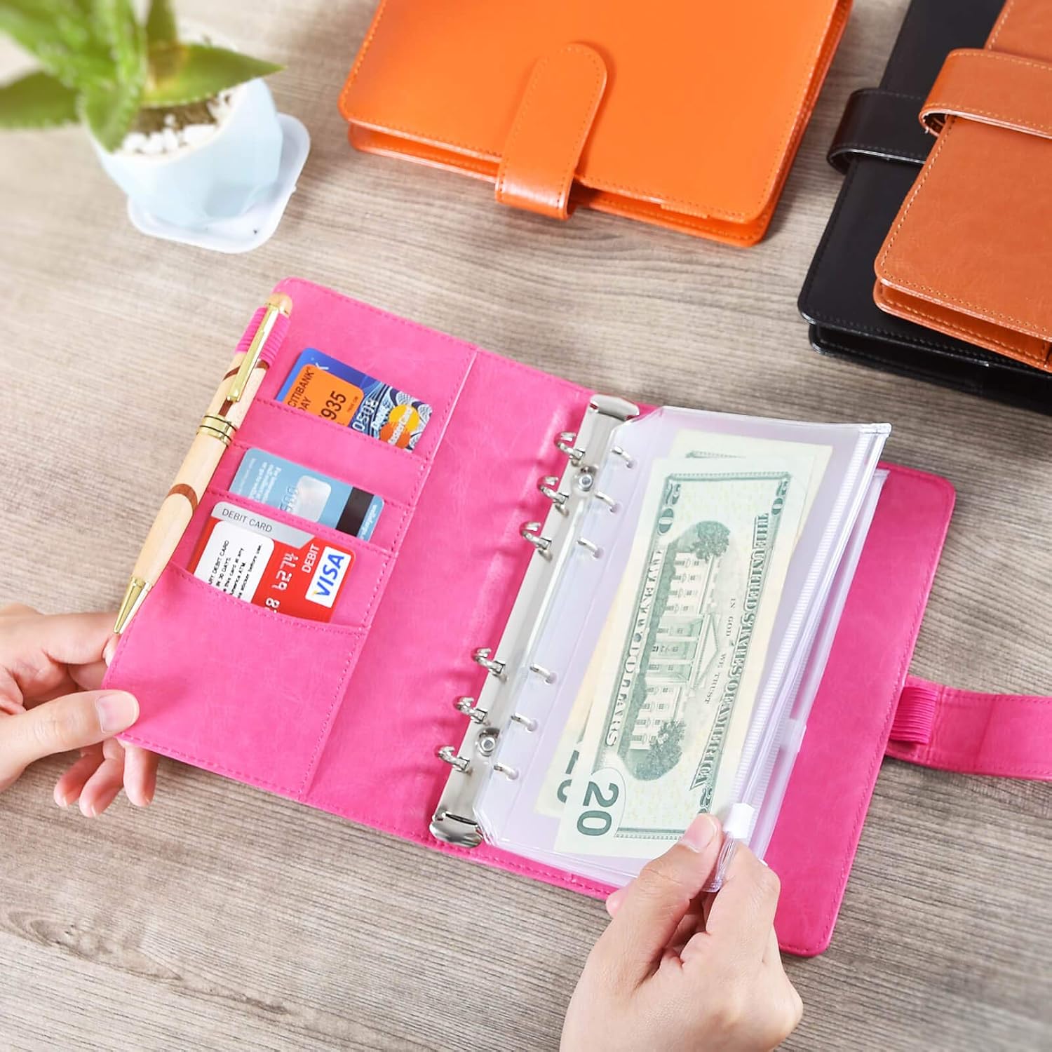 A6 PU Leather Notebook Binder, Refillable A6 Inner Filler Papers Journal Binder Cover with 6 Ring, Personal Diary Schedule Organizer Planner Binder Cover with Magnetic Buckle Closure [Black]