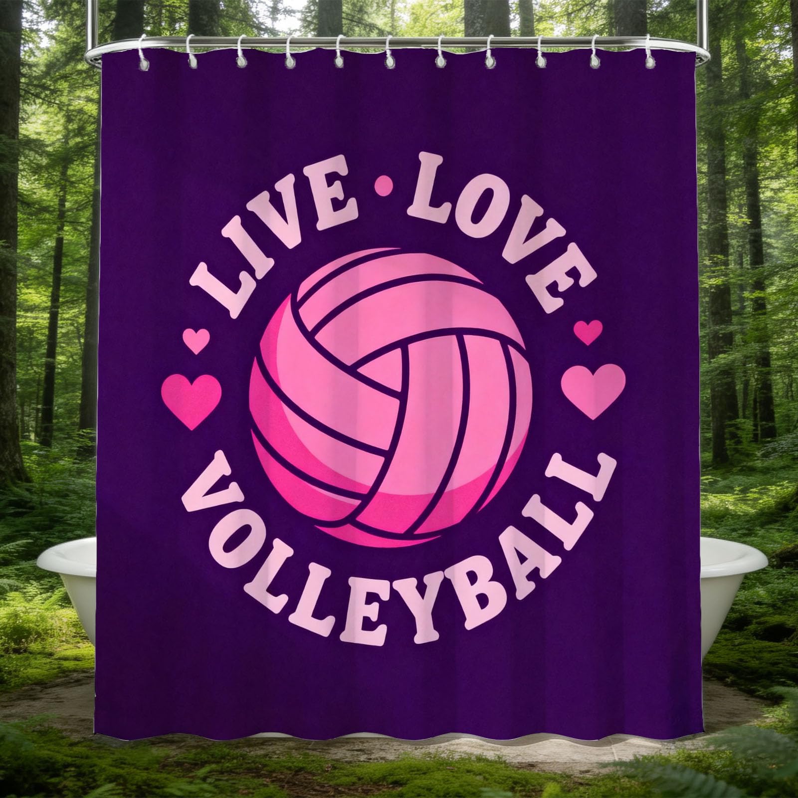 Hongduo 3D Volleyball Shower Curtain for Stalls Bathtubs Love Heart Bathroom Decor Shower Curtain Set Polyester Fabric Waterproof 180x180cm/71X71 Inch with Hooks