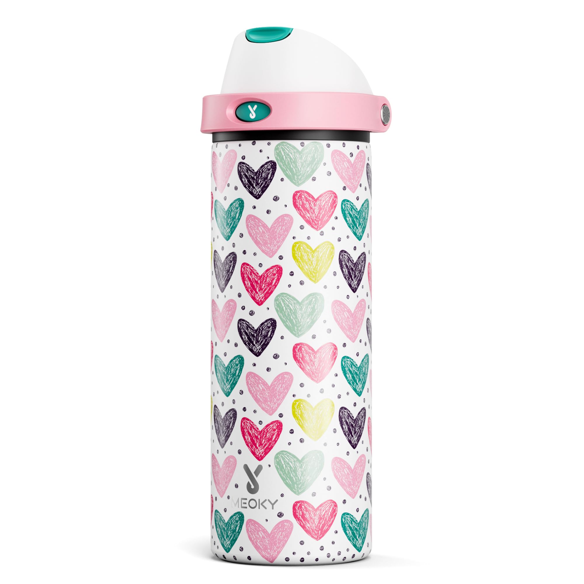24 oz Valentine's Day Water Bottle: Meoky Stainless Steel Water Bottle with Straw and Spout Lid - Leak Proof, Cold for 24 Hours, Fits in Car Cup Holder, Valentines Day Gifts for Him Men Husband, Heart