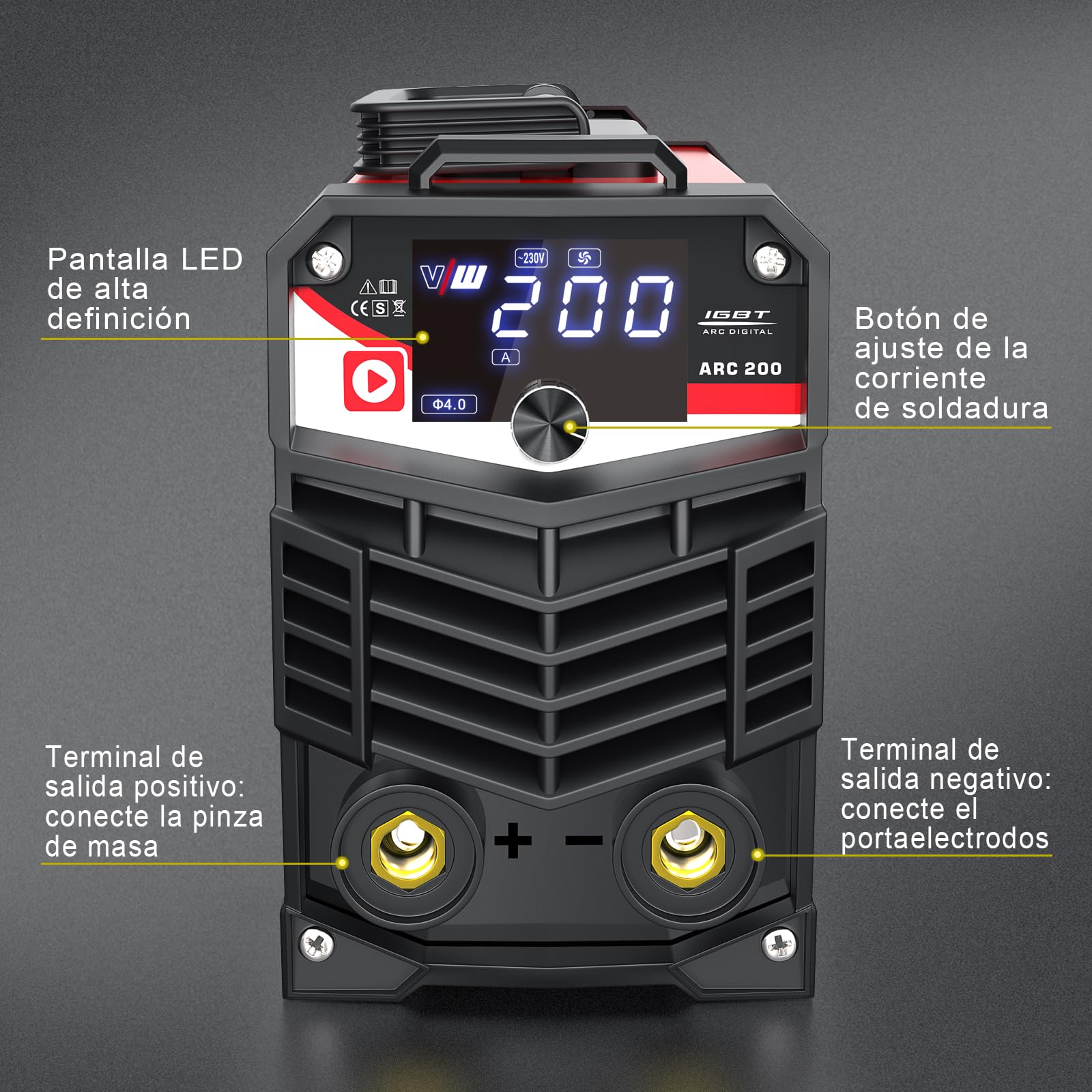 VECTOR WELDING Máquina de Soldar Inverter de Electrodos 200A Set, Soldadora de Electrodos MMA/STICK con Pantalla LED, MMA/STICK, IGBT, Juego de soldadura ARC 200