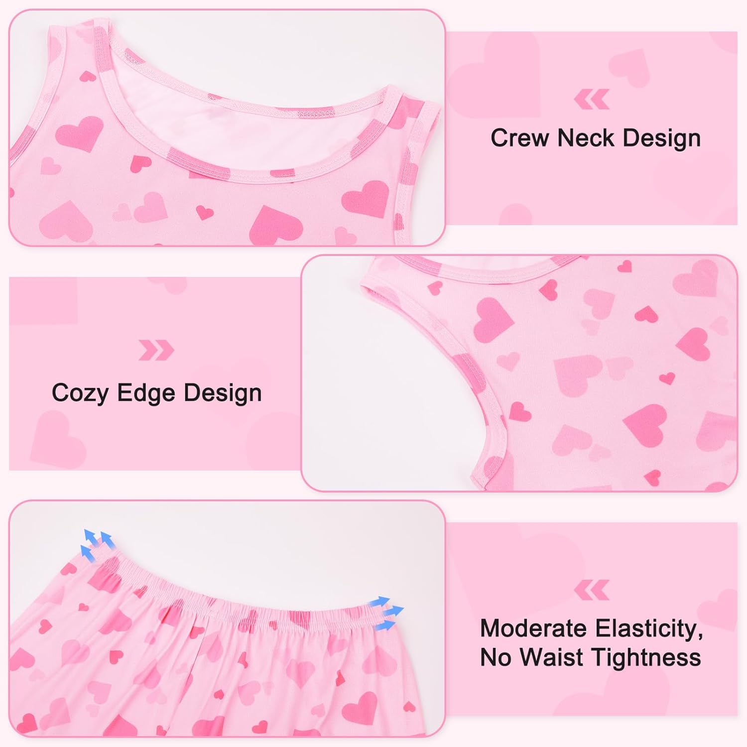 ICOSY Girls Pajamas 2 PCS Kids Pajamas Tank Tops and Shorts Clothes for Toddler Girls Size 8-15 - Image 4