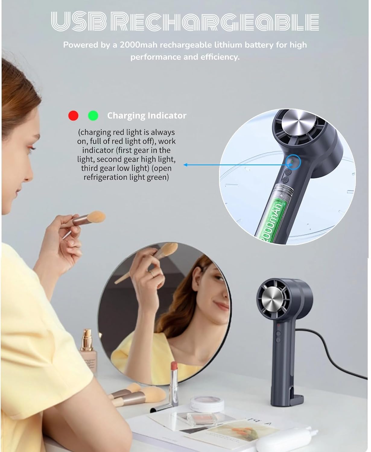 Handheld Cooling Fan, Mini Air Conditioner Semiconductor Refrigeration Fan, 2000mah USB Rechargeable Portable Fan - Cold Compress Function - 3 Wind Speed for Camping Travel