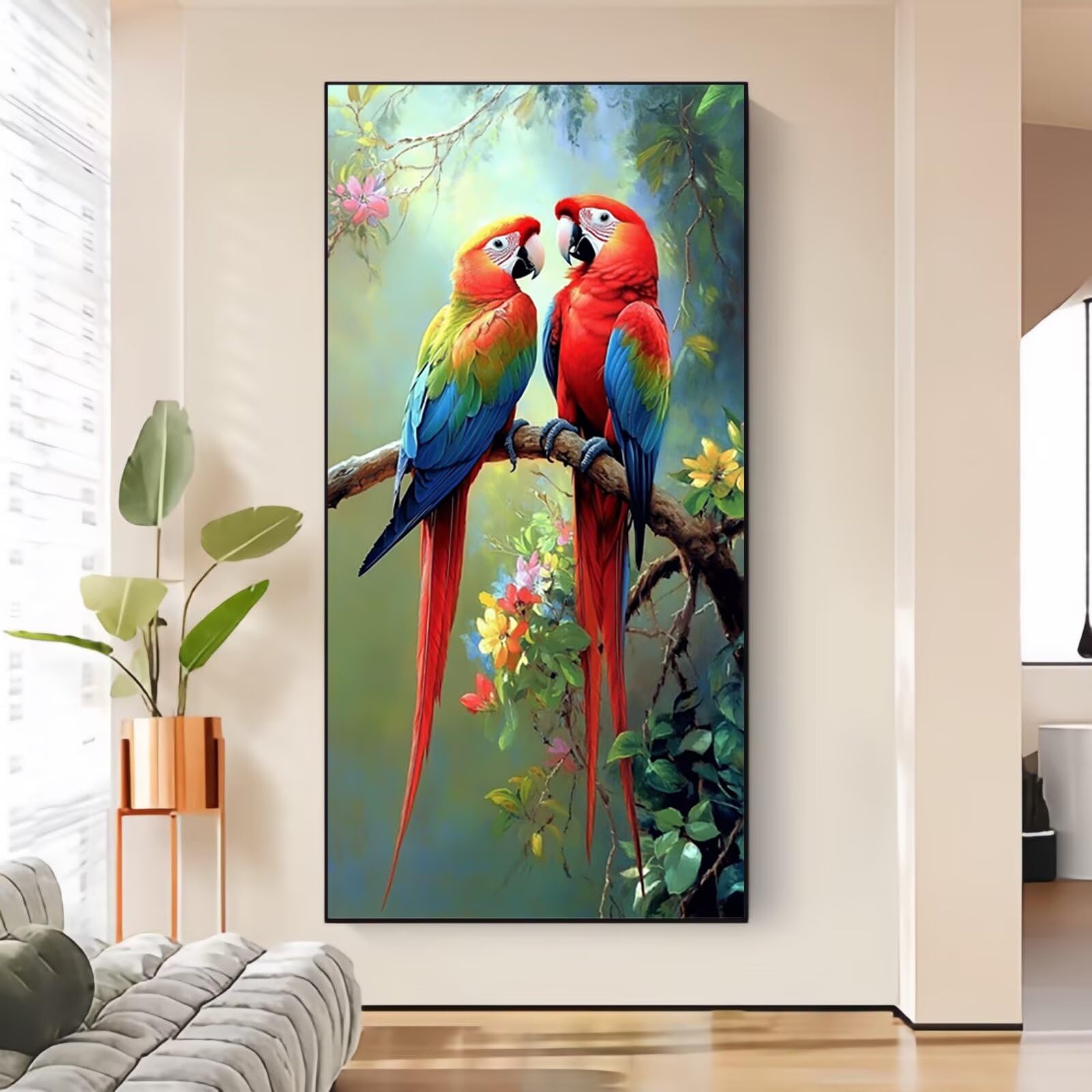 Ptak obraz diamentowy, diamentowy obraz papugi dla dorosłych XXL 70 x 140 cm, 5D diamentowe malowanie dziecko początkujący, DIY diamentowy obraz ze strasu zestaw do dekoracji ścian domu, model777