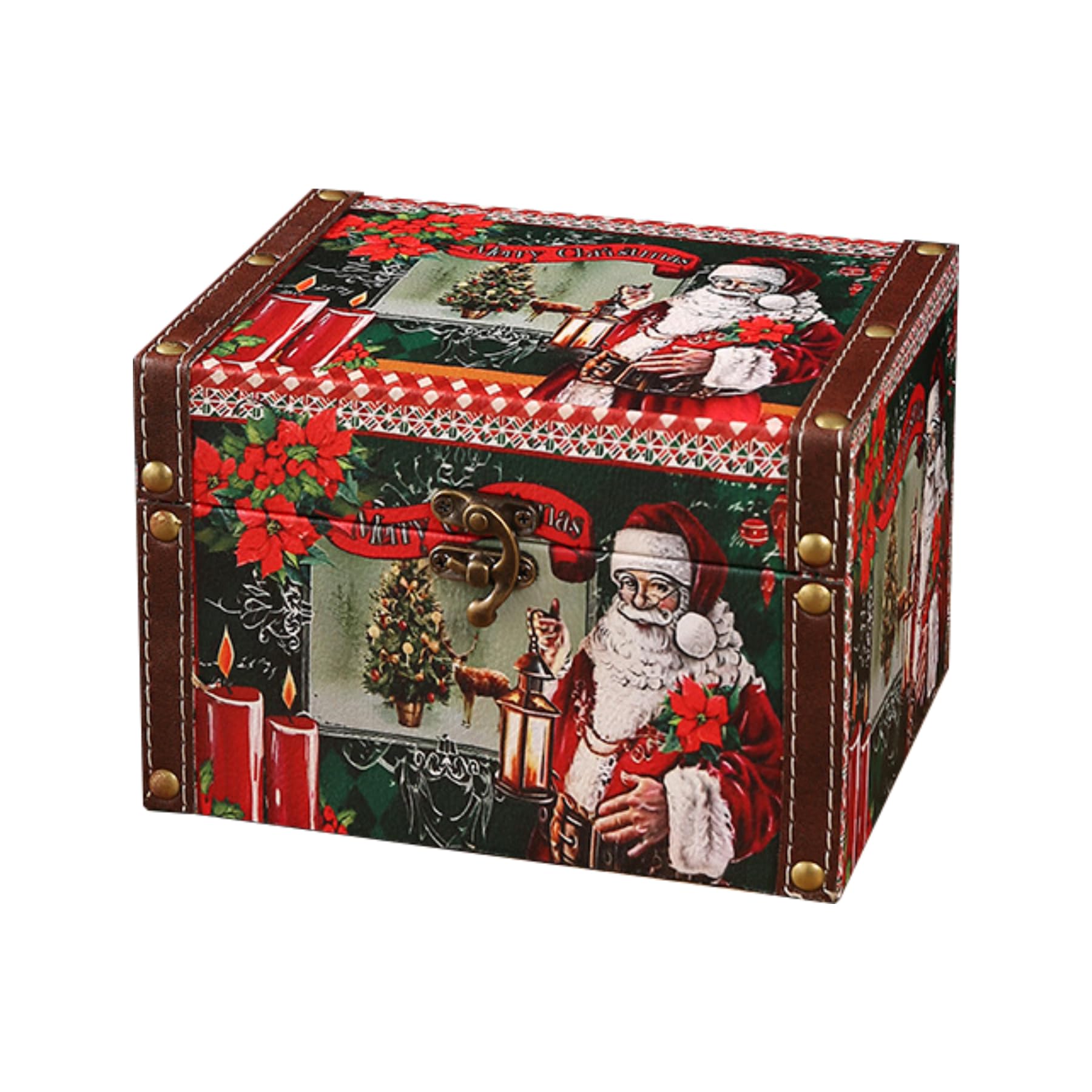 Trendy Boy Caja de almacenamiento navideña vintage - Caja de madera hecha a mano Caja de Navidad Caja de joyería Caja de adornos Caja decorativa (Christmas-01)