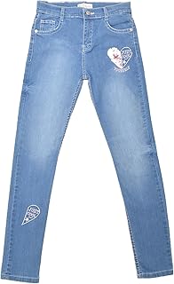 بناتي بنطلون جينز ترتر قلب 14 سنة ازرق فاتح ، للبالغين من الجنسين