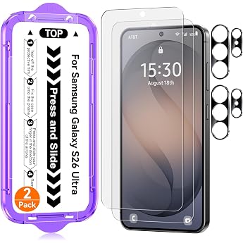 Tempered Glass Screen Protector Matte for Samsung Galaxy S26 Ultra Pack of 2 Anti Reflective Anti-Fingerprint Protective Glass + 2 Camera Protection 9H Matte Film with Easy Car Installation Tool