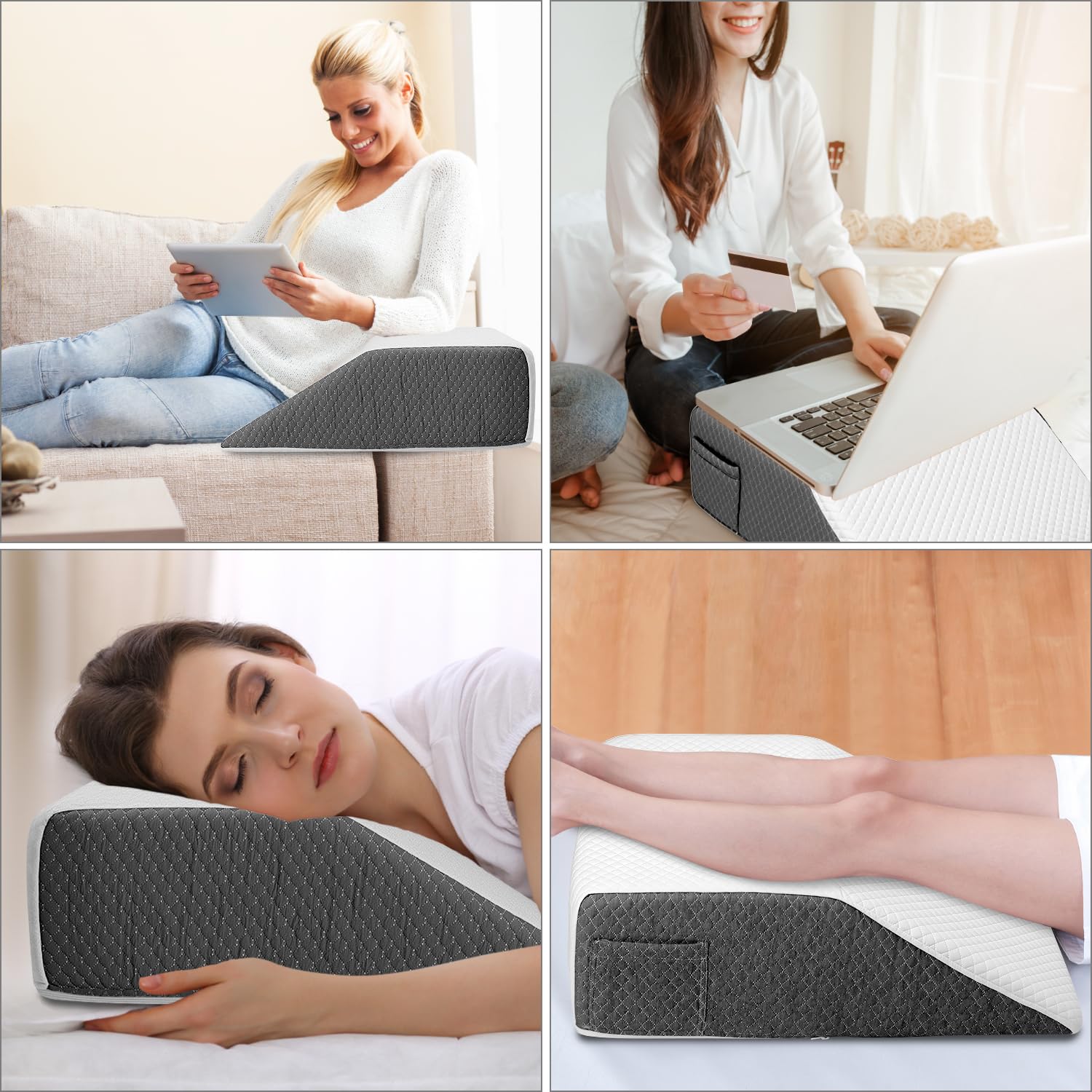 QWORK® Almohada para piernas, 61x51x20CM ergonómica cuña elevar piernas, cojin piernas Dormir de Espuma viscoelástica