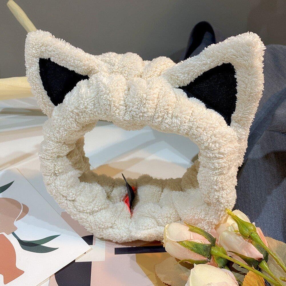 Fasce per capelli, soffici, con adorabili orecchie di gatto, 3 pezzi, ottime per truccarsi, doccia, spa, yoga, sport, per ragazze e donne (, bianco, rosa