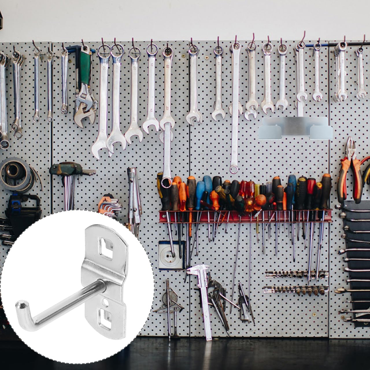 UKCOCO 12 Pcs Tool Hook Wrench Hooks Square Hole Hooks Flat Bottom Wok Display Pegboard Hook Shelf for Cabinet Peg Board Hooks for Hanging Wall Grid Accessories Storage Hook Shelves Iron