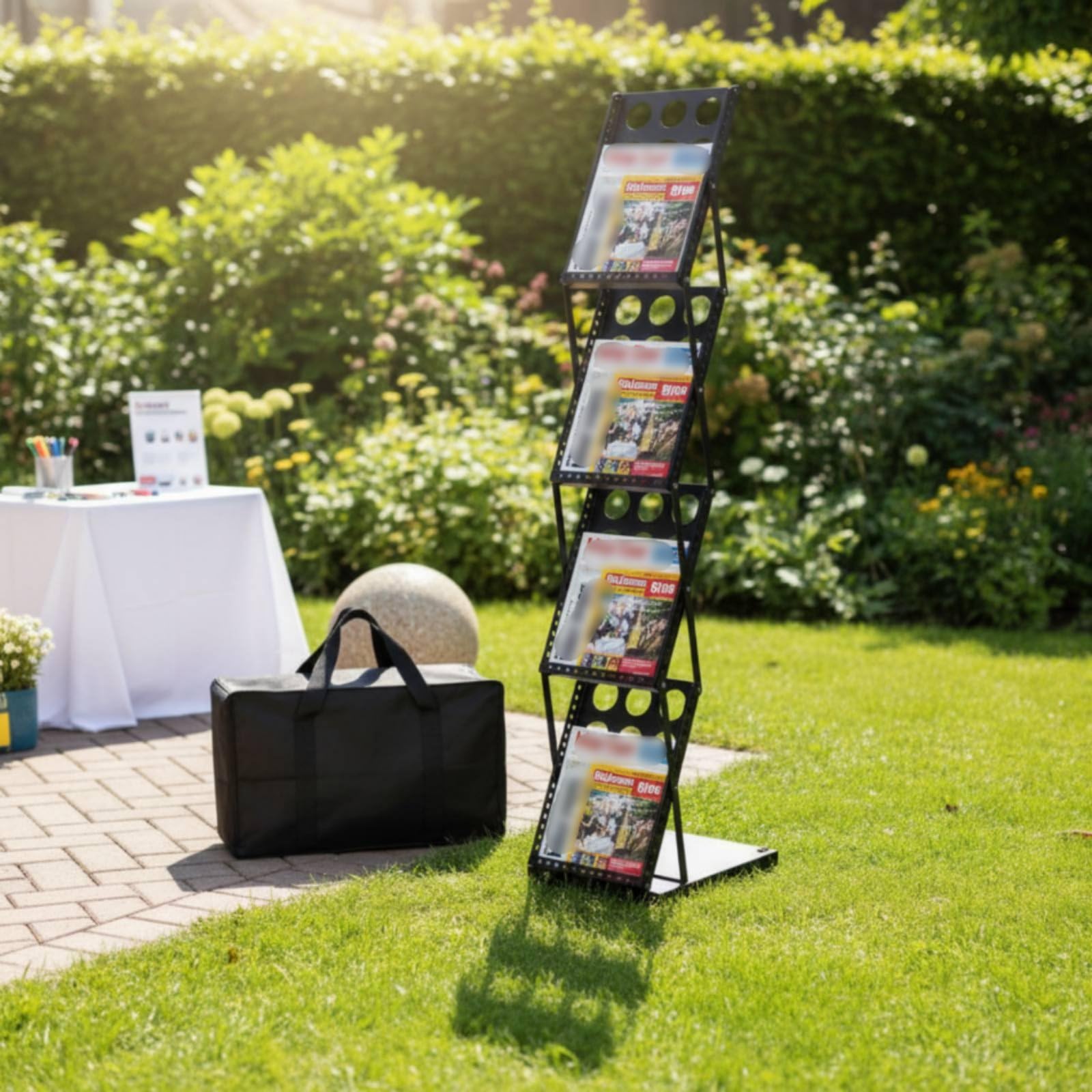 Faltbarer Dokumentenständer Klappbar mit Metallrahmen Und Top-ablage für Flyer Kataloge Zeitschriften für Messestand Verkaufslounge Rezeption, 1340 370 275mm