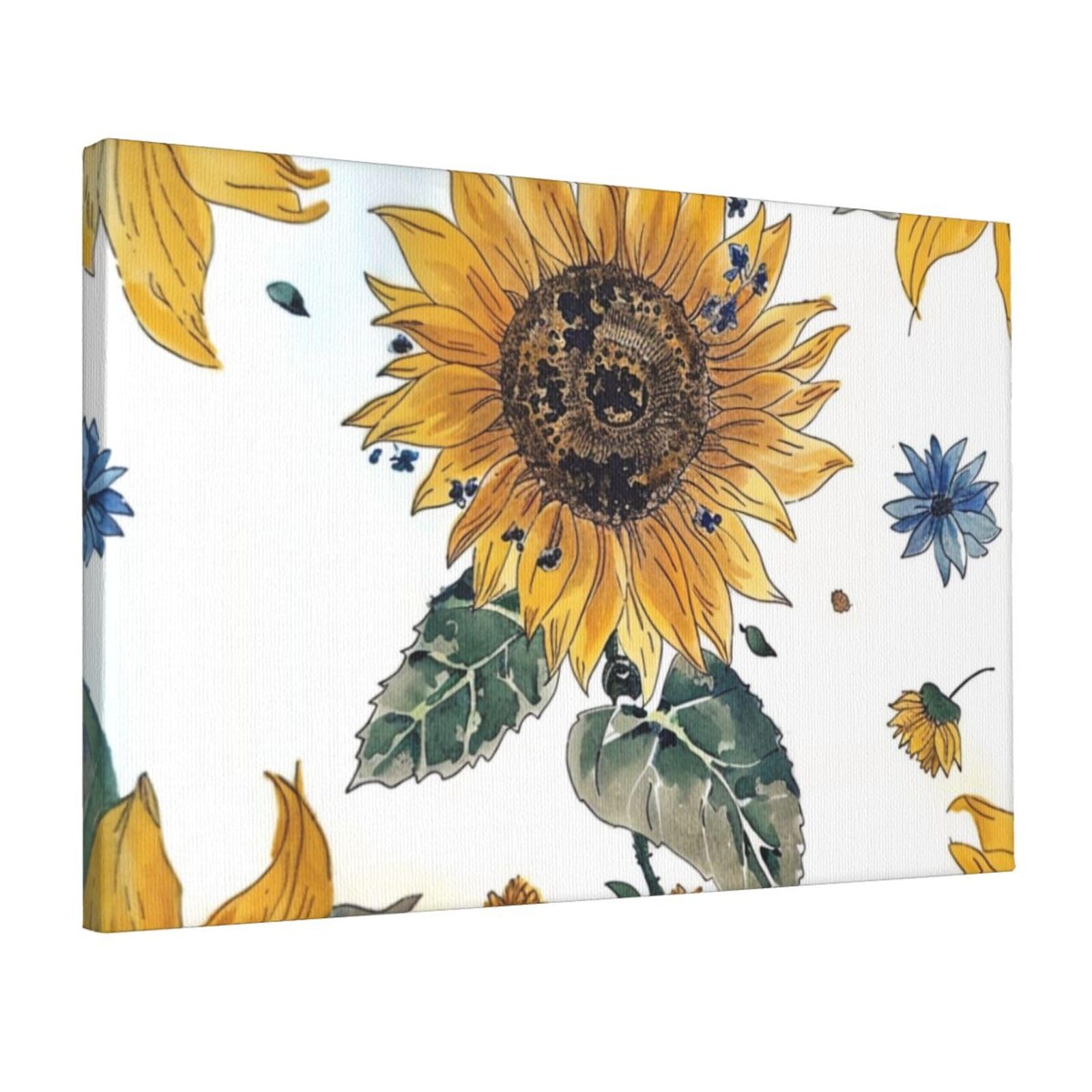 YKLJG Sunflower Printed Wall Art Canvas Prints 45x30 CM Wooden Framed Picture Painting Artwork for Bedroom Kitchen Home Office Decor