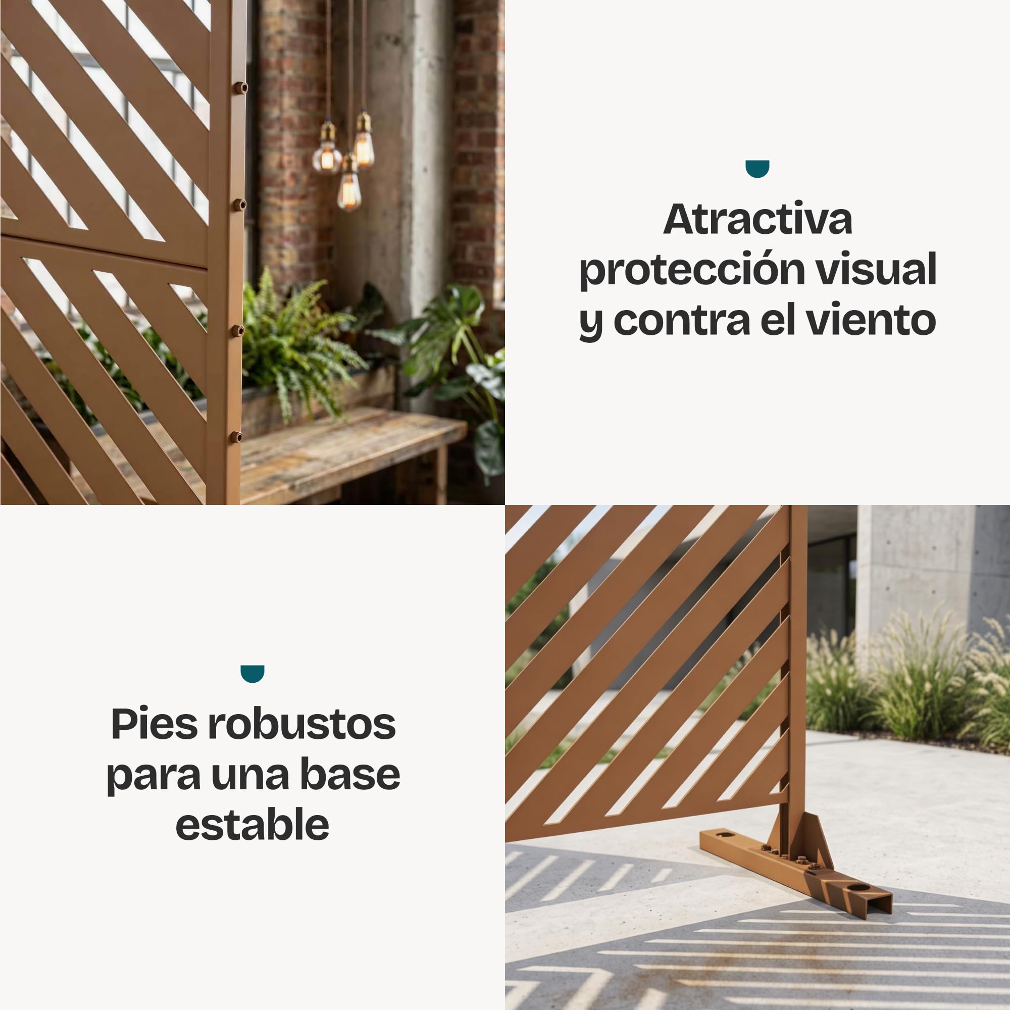 casa.pro Separador de Ambientes Kekan Diseño V Biombo Tabique Exterior y Interior Pantalla de Privacidad Protección contra Sol Acero Galvanizado 180 x 90 cm - Marrón