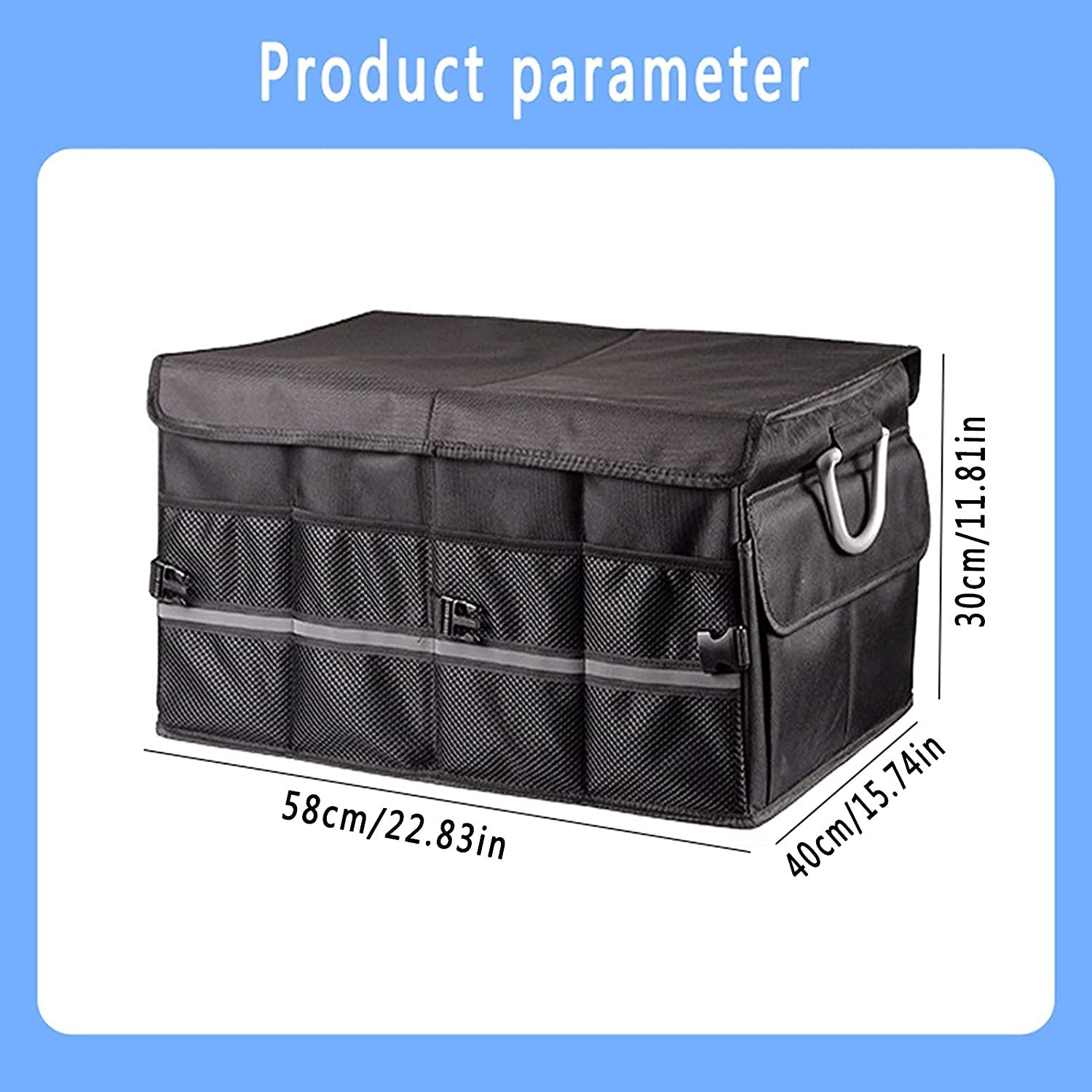 Grande Organizer per Bagagliaio, Pieghevole, Contenitore portaoggetti Portatile Antiscivolo con Coperchio e Maniglia in Lega di Alluminio