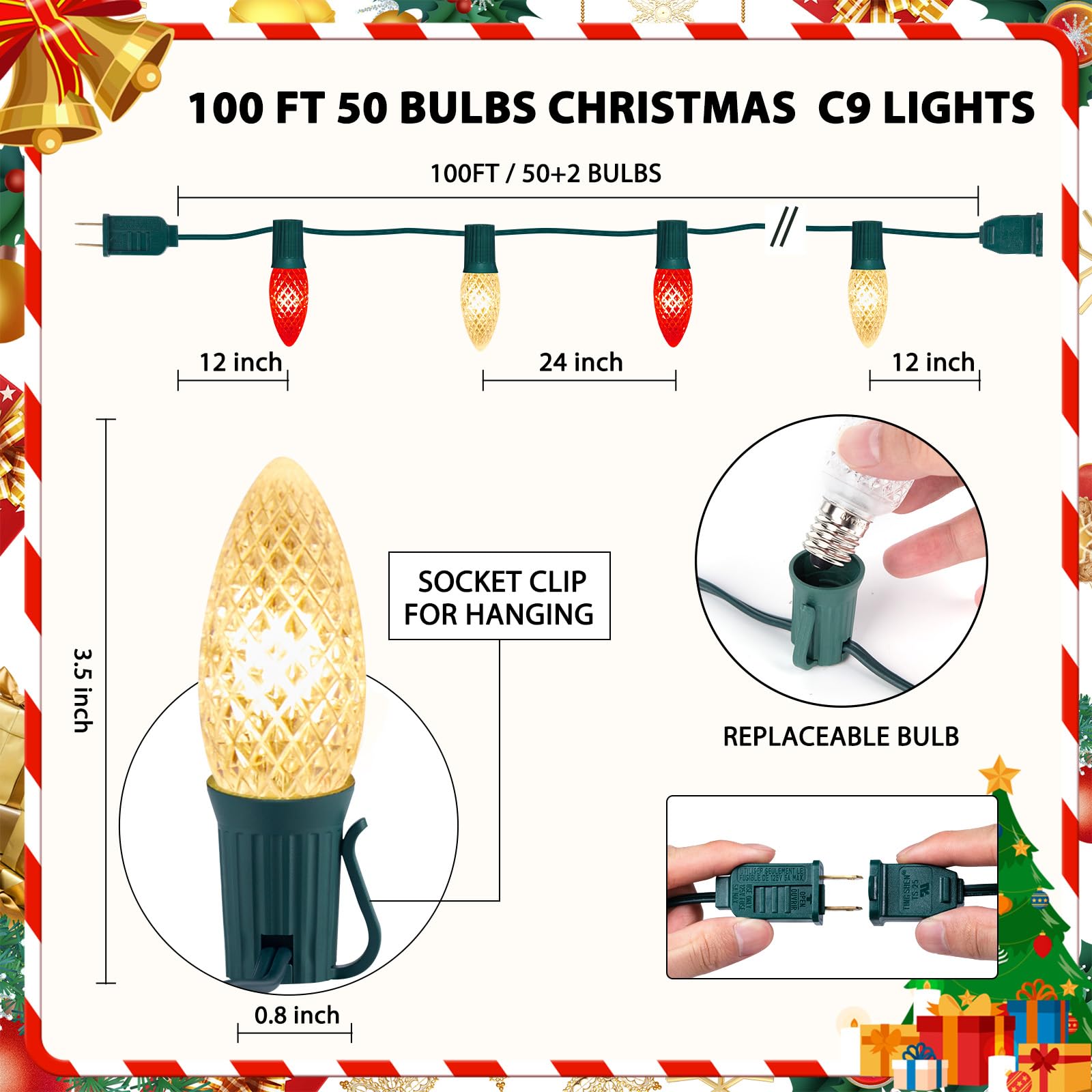 C9 Christmas Lights 100 Ft