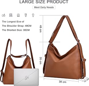 ARNTY Backpack Women Leather, Women Bag Large, 2 in 1 Leather Women Backpack, Large Ladies Shoulder Bag, Casual Handbag Women, Suitable For Work, Travel, Getaway (Light Brown