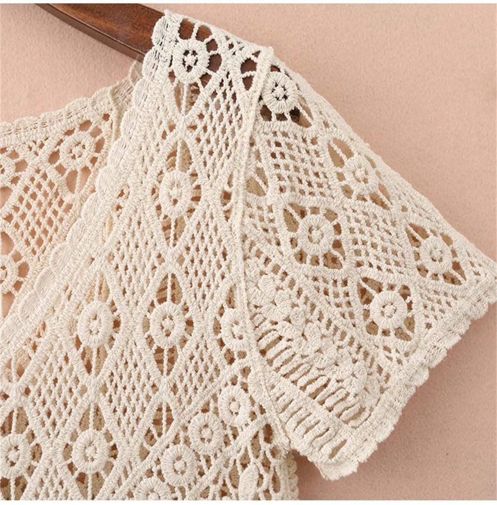 Top da donna in tinta unita all'uncinetto a maniche corte con bottoni cardigan da donna camicie da vacanza