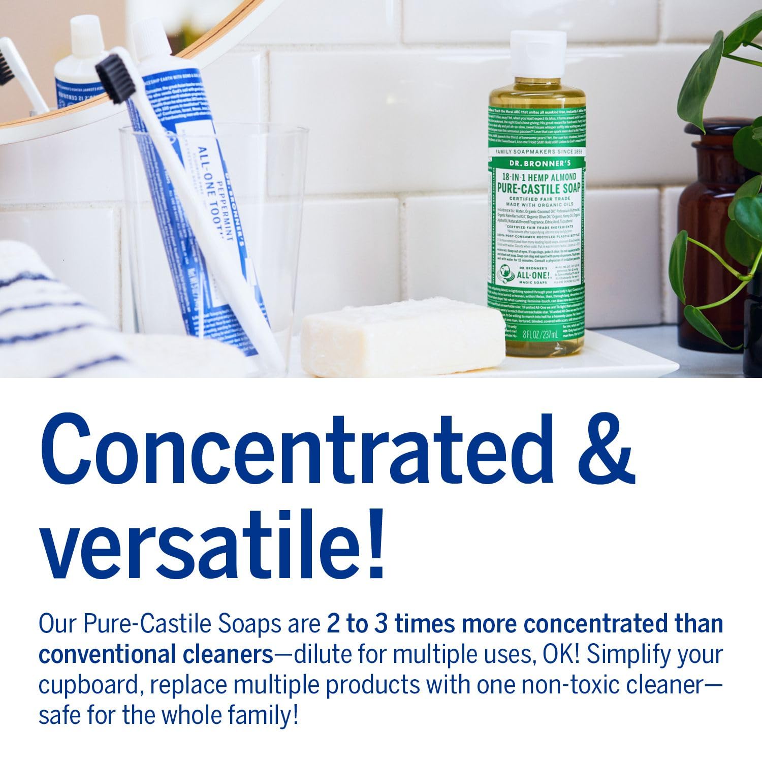 Dr Bronner Almond Pure-Castile Liquid Soap, Made with Organic Oils and Certified Fairtrade Ingredients, Used for Face Body - Image 4