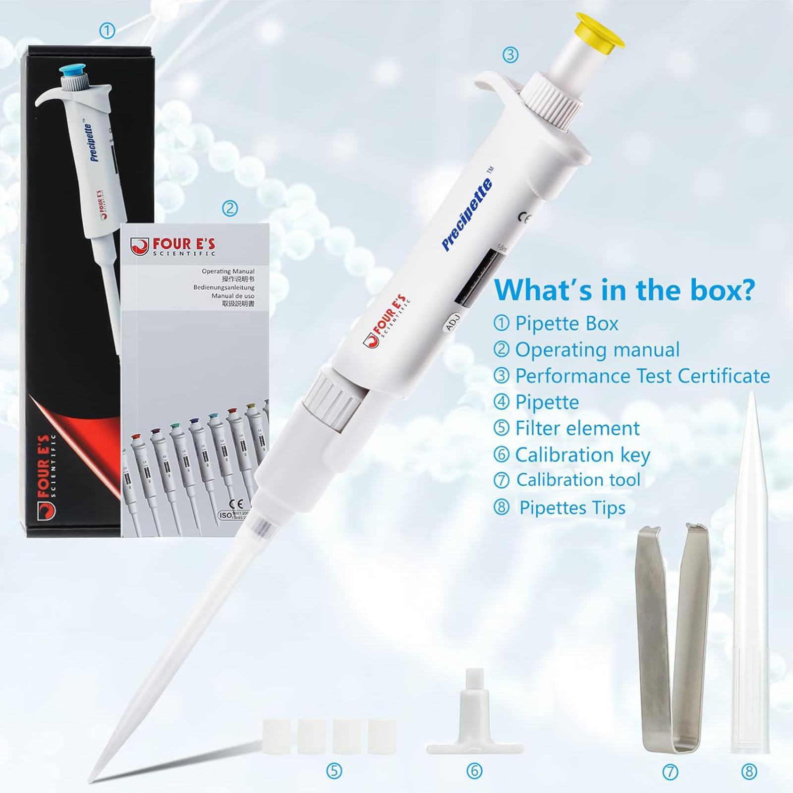 Micropipeta de alta precisión de 1 a 5 ml, pipeta de un solo canal de volumen ajustable de 5 ml, pipeta de líquido manual para laboratorio y escuela científica