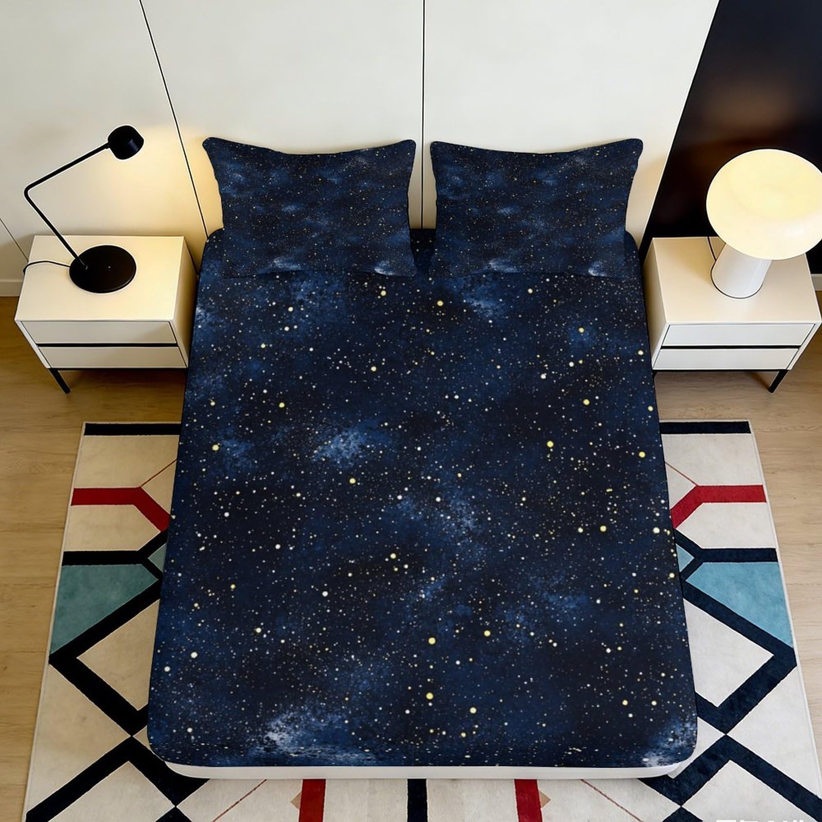 3D Printed Galaxy Starry Sky Fitted Sheet Microfiber Deep Navy Cosmic Nebula Mattress Cover Bedroom Decor 200x200x25cm