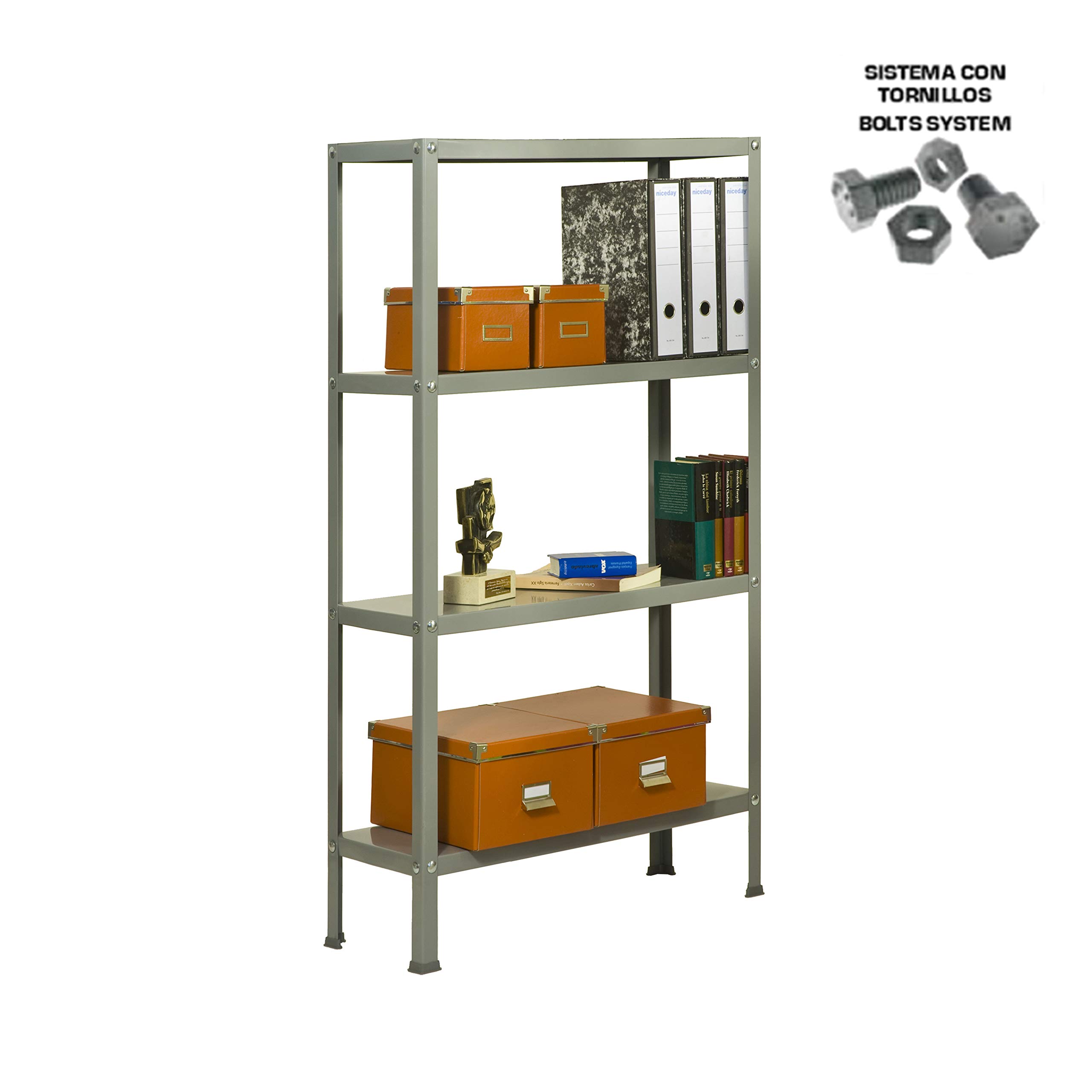 SimonRack Estantería Metálica Almacenaje, 4 Baldas, Alta Capacidad Carga 100 kg, 1600x1000x300 mm, Estantería Salón Baño Cocina, Gris - SimonHome Classic