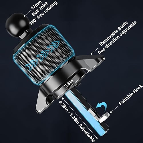 Miniatura 5 de Clip de ventilación de automóvil, gancho plegable Clip de rótula universal de aluminio de 0.76 pulgadas compatible con soportes de teléfono de