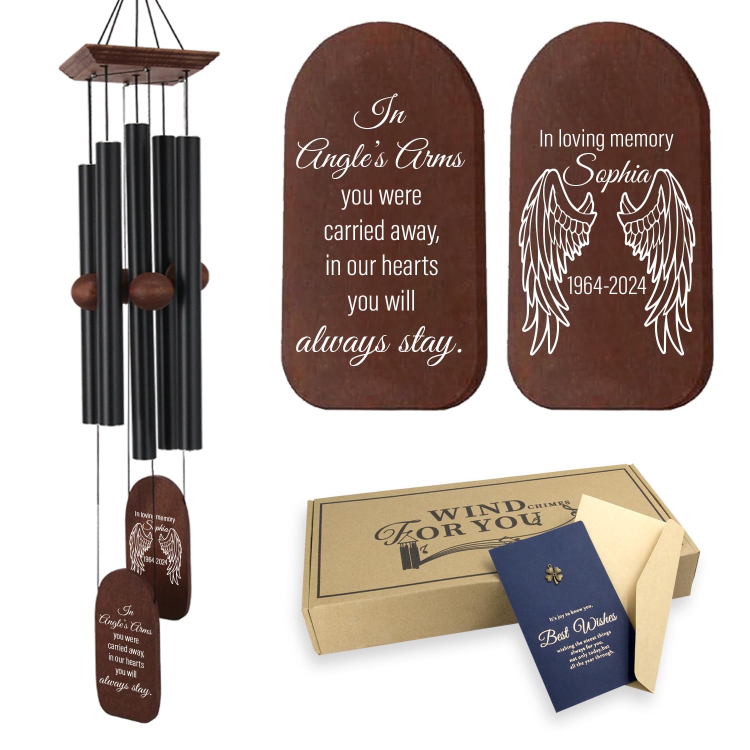 ASTARIN Personalized Memorial Wind Chiems for Outside, Custom Angel Wind Chime Sympathy Gifts for Loss of Mom Dad Husband Wife, Bronze Windchimes Garden Decoration, 26" 36"