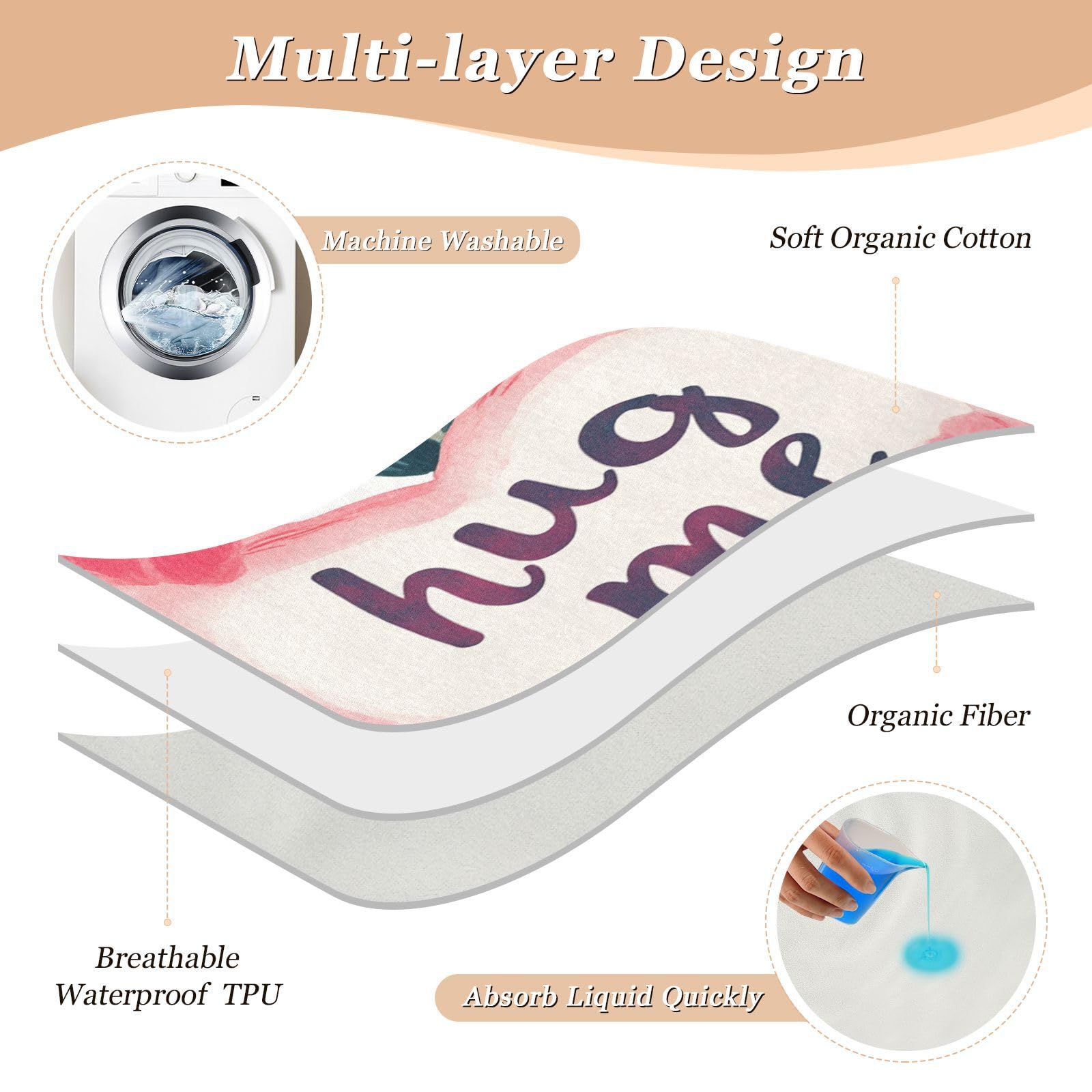 Extra Large Resuable Changing Pad Covers Water Resistant Flat Crib Pads Skin-Friendly Diaper Pads for Toddler Kids 52x34in Valentines Day Flowers Hug Me