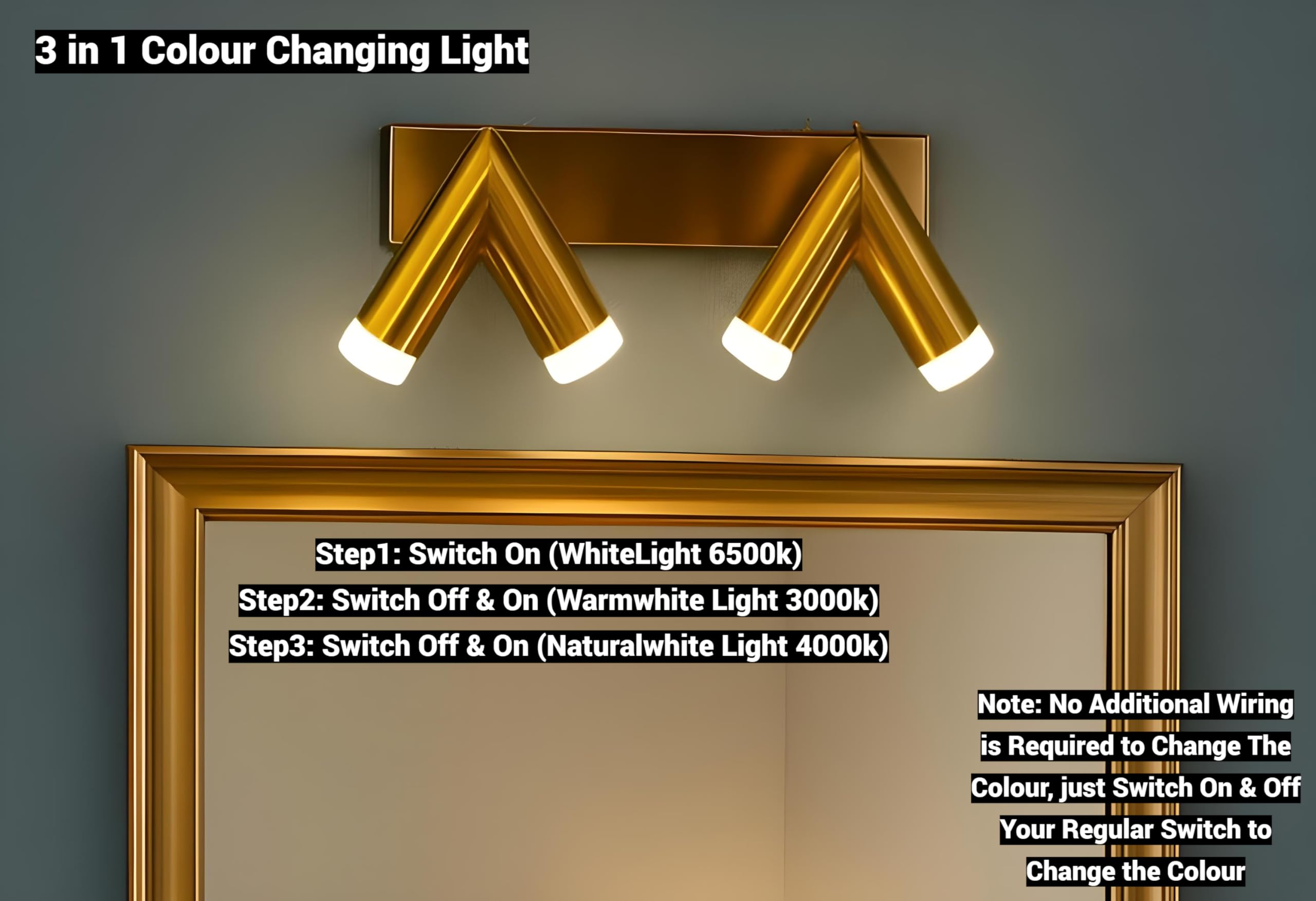FILLISKA 3-in-1 Gold Wall Spotlight - Color Changing -2