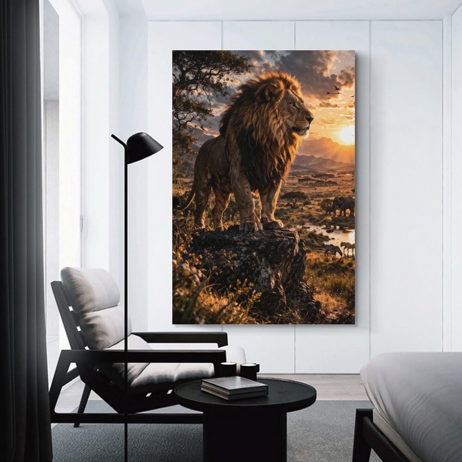 Junmoney Unframe-Style-15 Majestic Lion On Cliff At Sunset Wall Picture Print, 12X18inch(30X45cm), For Wall Displays, Bedrooms Or Room Updates, Decorative Artwork With Flexible Styling