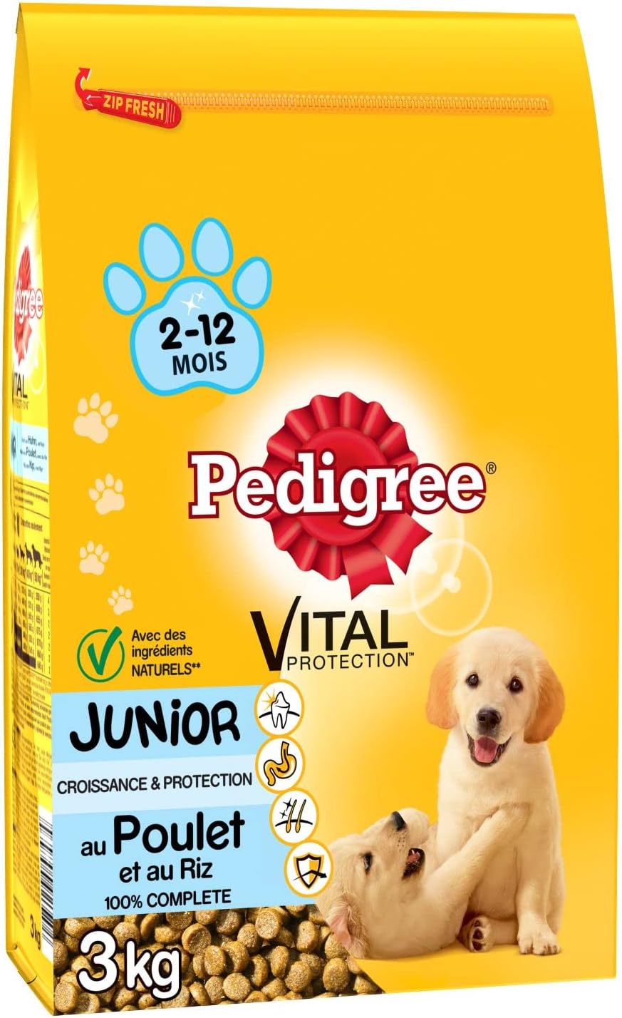 Pedigree Pienso para perros Junior Pienso con pollo y arroz, 3 bolsas (3 x 3 kg)