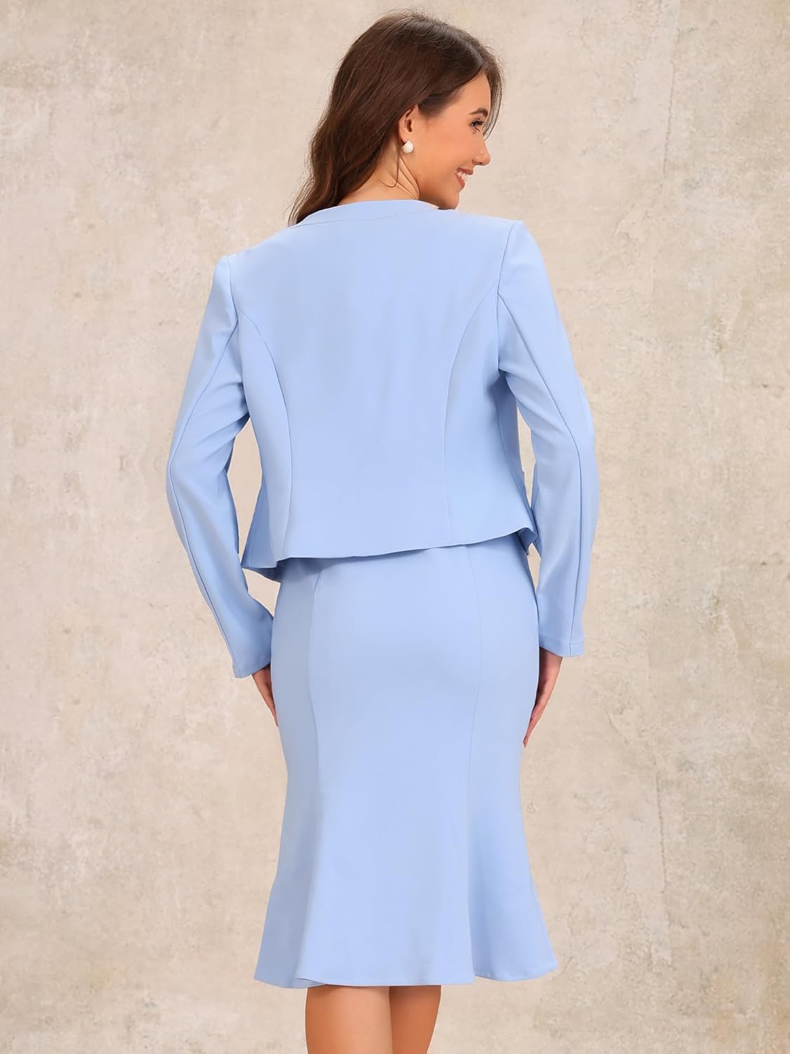 Allegra K 2 Piece Suit Dress Set for Women's Business Sleeveless Dress and Crop Blazer - Image 3