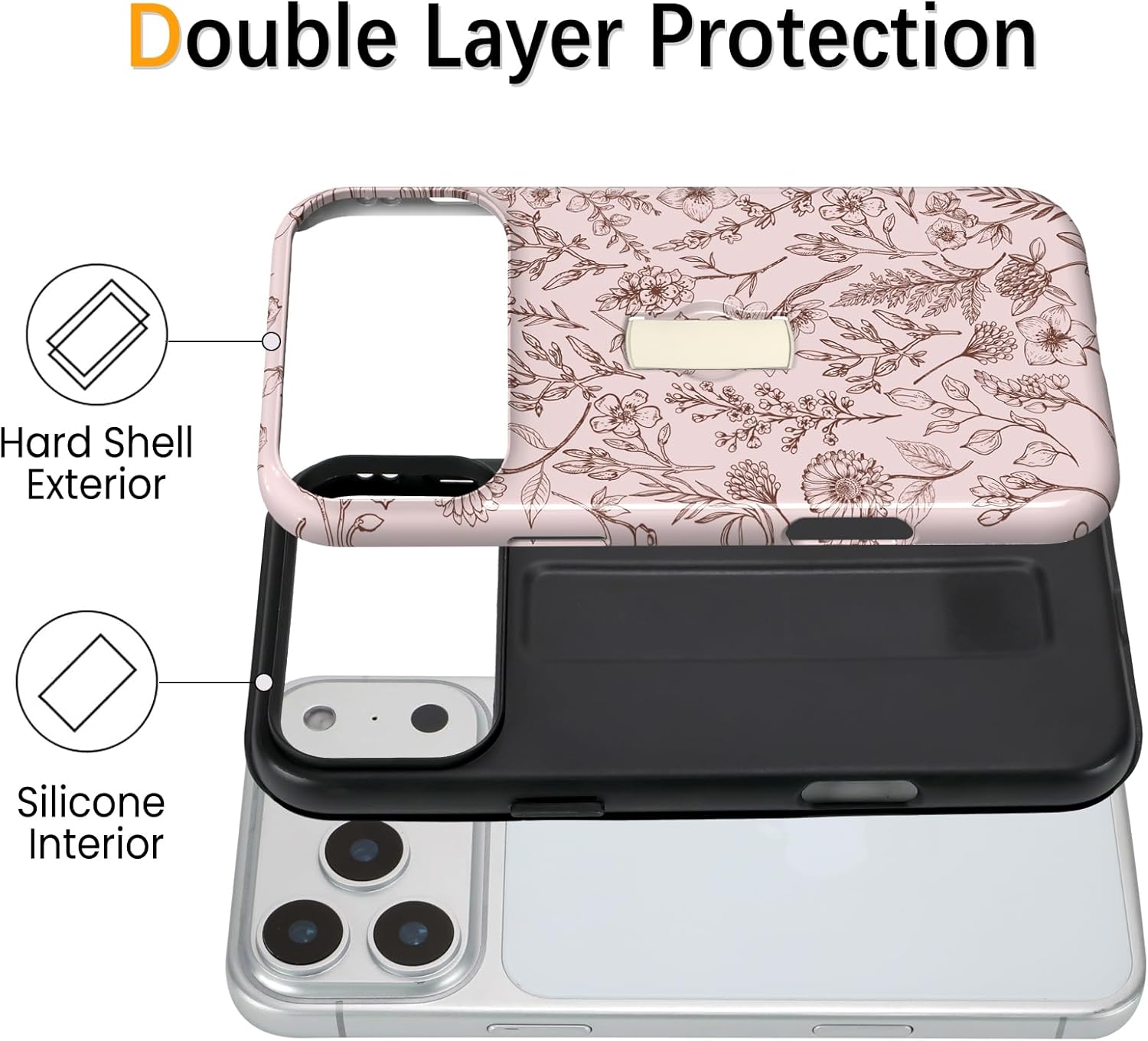 SOKAD Sage Flower Phone Case for iPhone 17 Pro with Finger Strap Kickstand, Vintage Brown Floral Pattern for Girls Women, Glossy Shockproof Protective Cover - Image 3