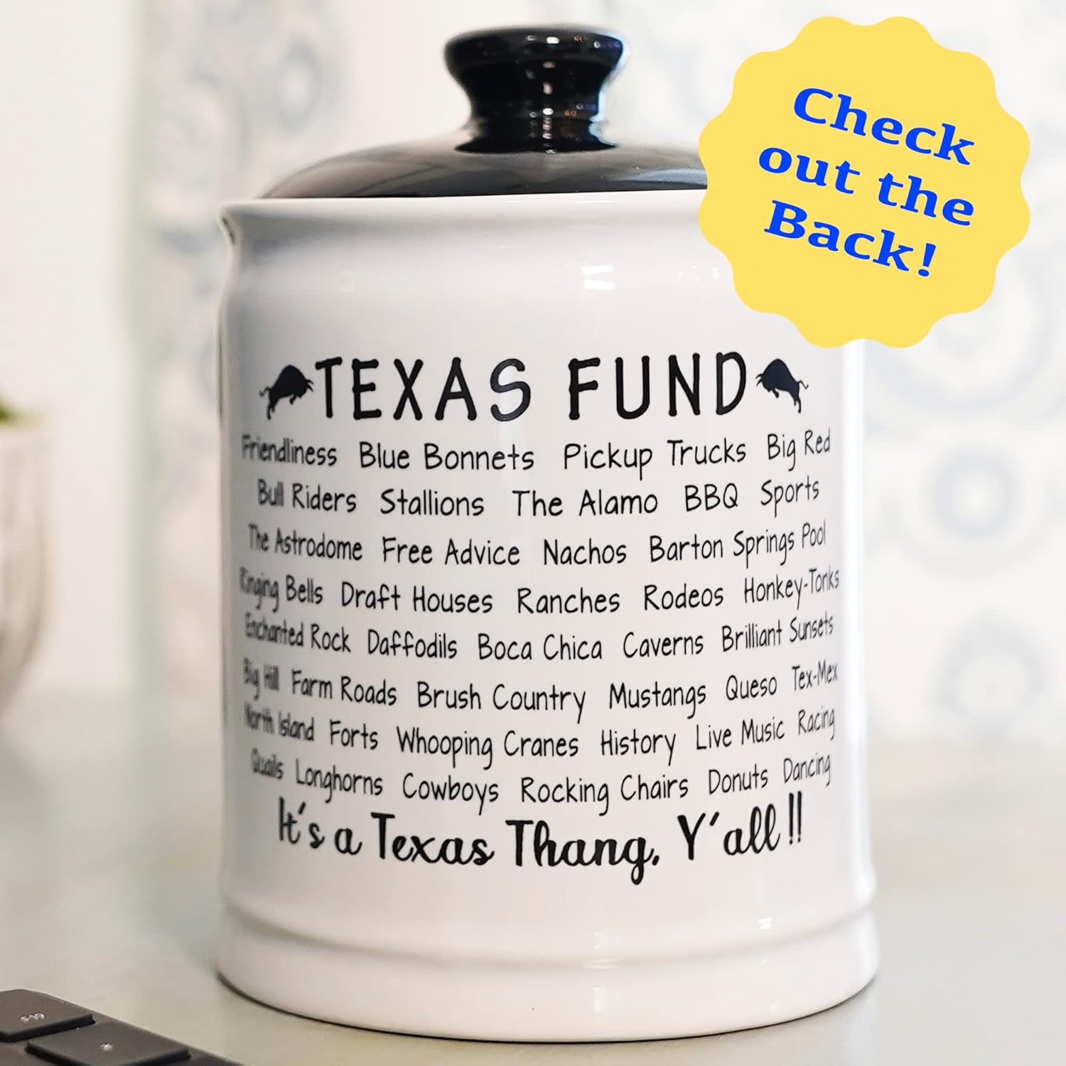 Cottage Creek Texas Travel Essentials Piggy Bank, Adventure Fund Coin Jar, Gifts for Women & Men, Mom Gifts, Desk Decor with Texas Flag, Candy Dish, Texas Souvenirs & Road Trip