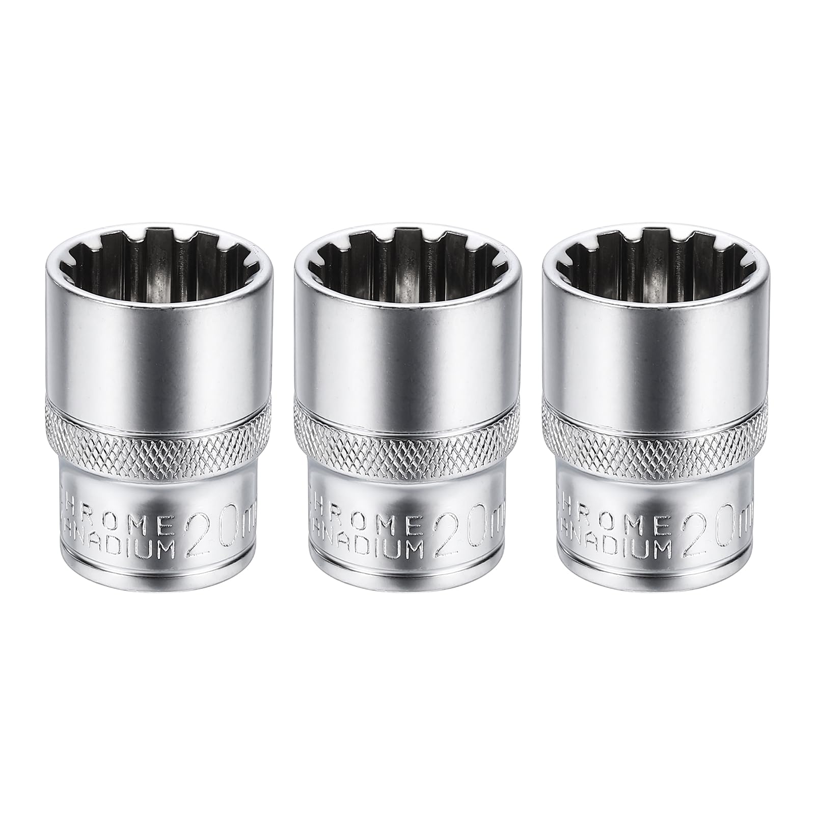 sourcing map 3pcs 12 Points Socket 1/2" Drive 20mm Metric Shallow Socket 1.5" (38mm) Long CR-V Steel Nickel Plating for Home Auto Nuts Bolts Repair โ image 1