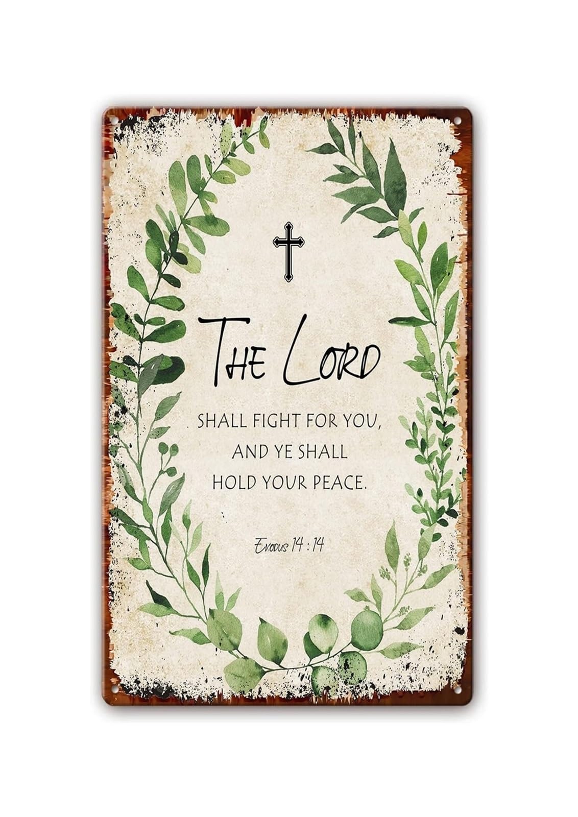 FNYUVNFAF Rustic Metal Sign Exodus 14 14 Scripture Wall-Art Christian Quote Poster Bible Verse Decor Vintage Tin Sign The Lord Will Fight For You Home Office 8 X 12 inch