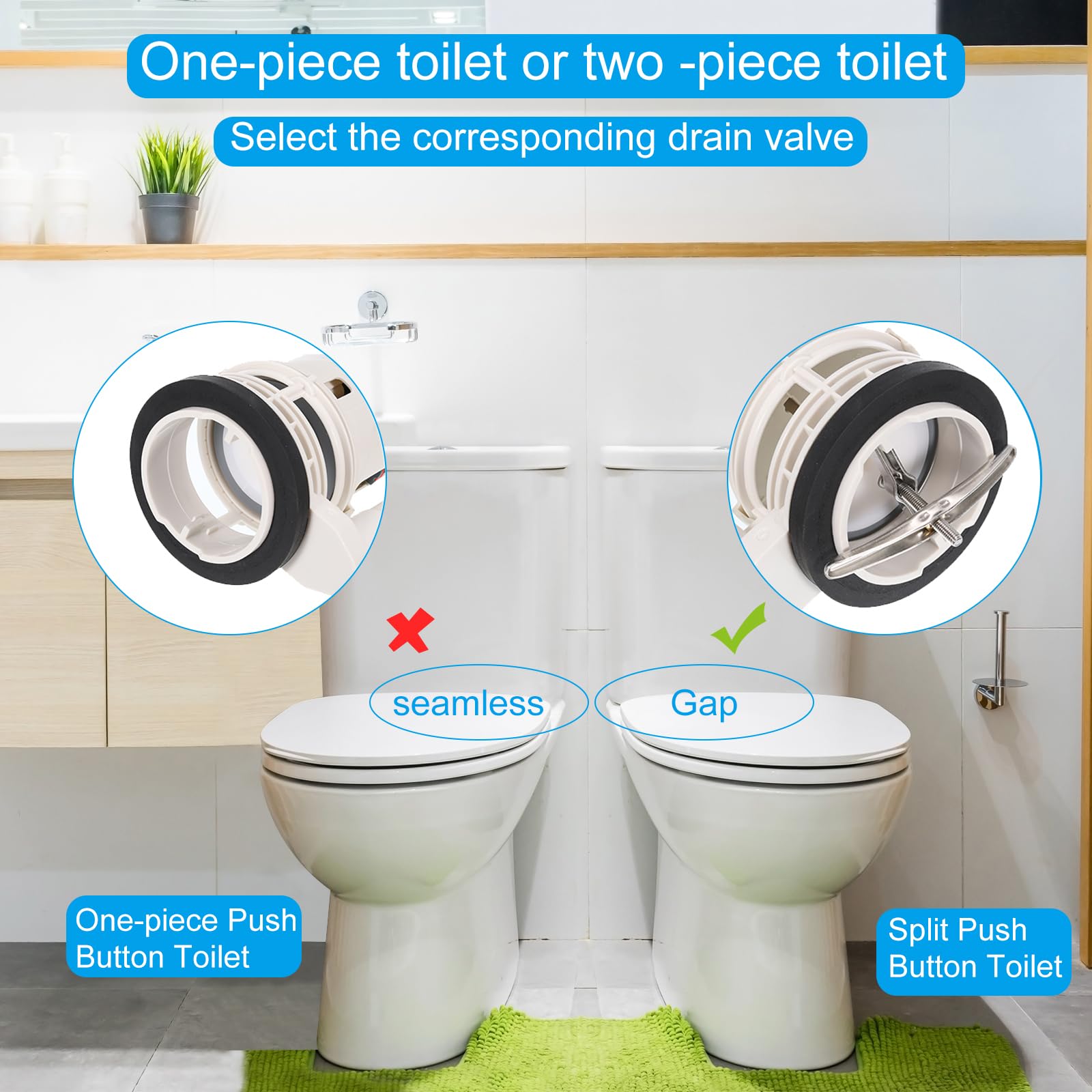 uxcell Vannes de chasse d'eau pour toilettes, 210 mm de long, double valve de chasse d'eau en une seule pièce, bouton poussoir, valve de remplissage pour toilettes de 7,6 cm