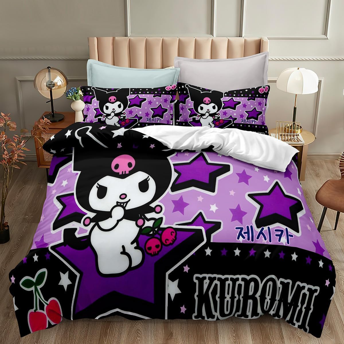 Amazon.com: BerBo 3 Piece Kuromi Melody Kawaii Bedding Set Printed ...