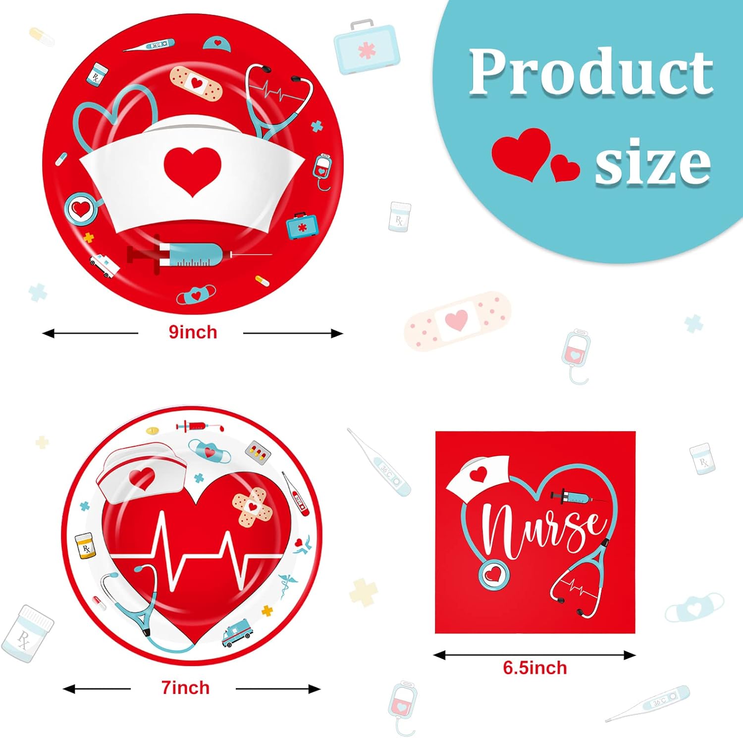200 Pcs Graduation Nurse Party Decorations Doctor Nurse Week Party Plates Include 9 Inch 7 Inch Paper Disposable Plates Lunch Napkin Medical Birthday Party Tableware Set for Nursing School(Red)