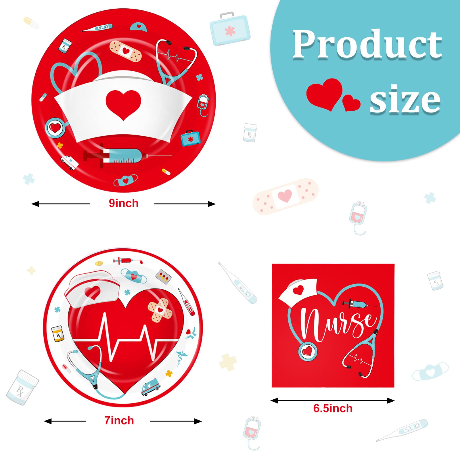 200 Pcs Nurse Party Decorations Doctor Nurse Week Party Plates Include 9 Inch 7 Inch Paper Disposable Plates Lunch Napkin Medical Birthday Party Tableware Set for Nursing School Graduation (Red)
