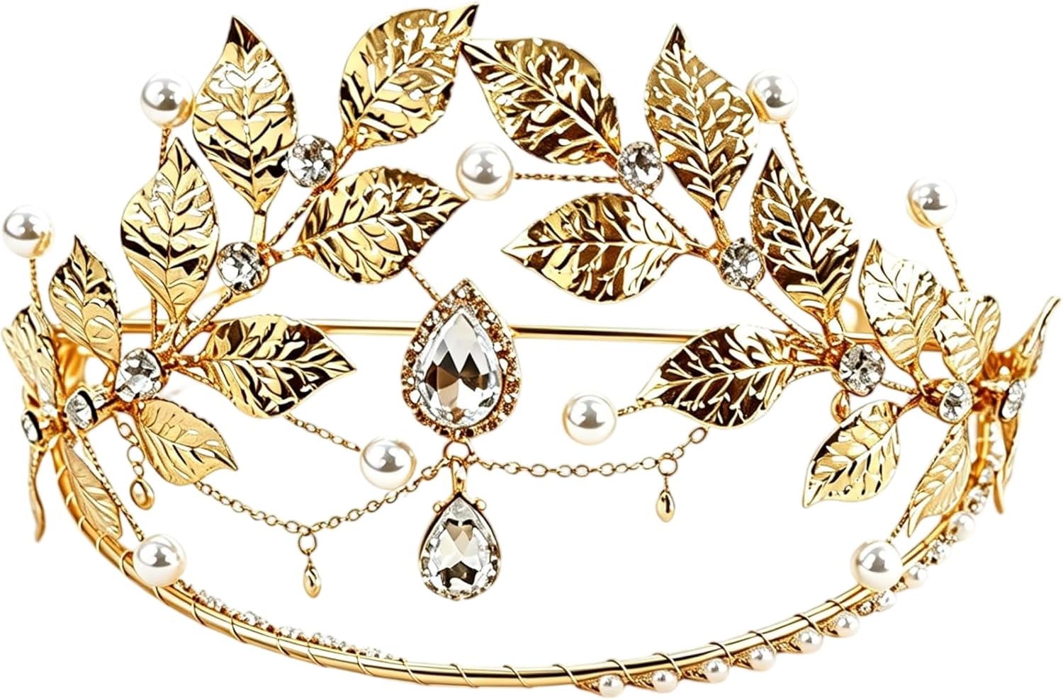 JeVenis golden Leaf Tiara Crown Elf Headpiece Greek Goddess Prom Birthday Party Cosplay Headband Hair Accessory