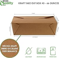 Vista 2 de Recipientes de comida para llevar de 66 onzas, cajas de papel kraft marrón para llevar, resistentes a fugas y grasas, para microondas, restaurantes