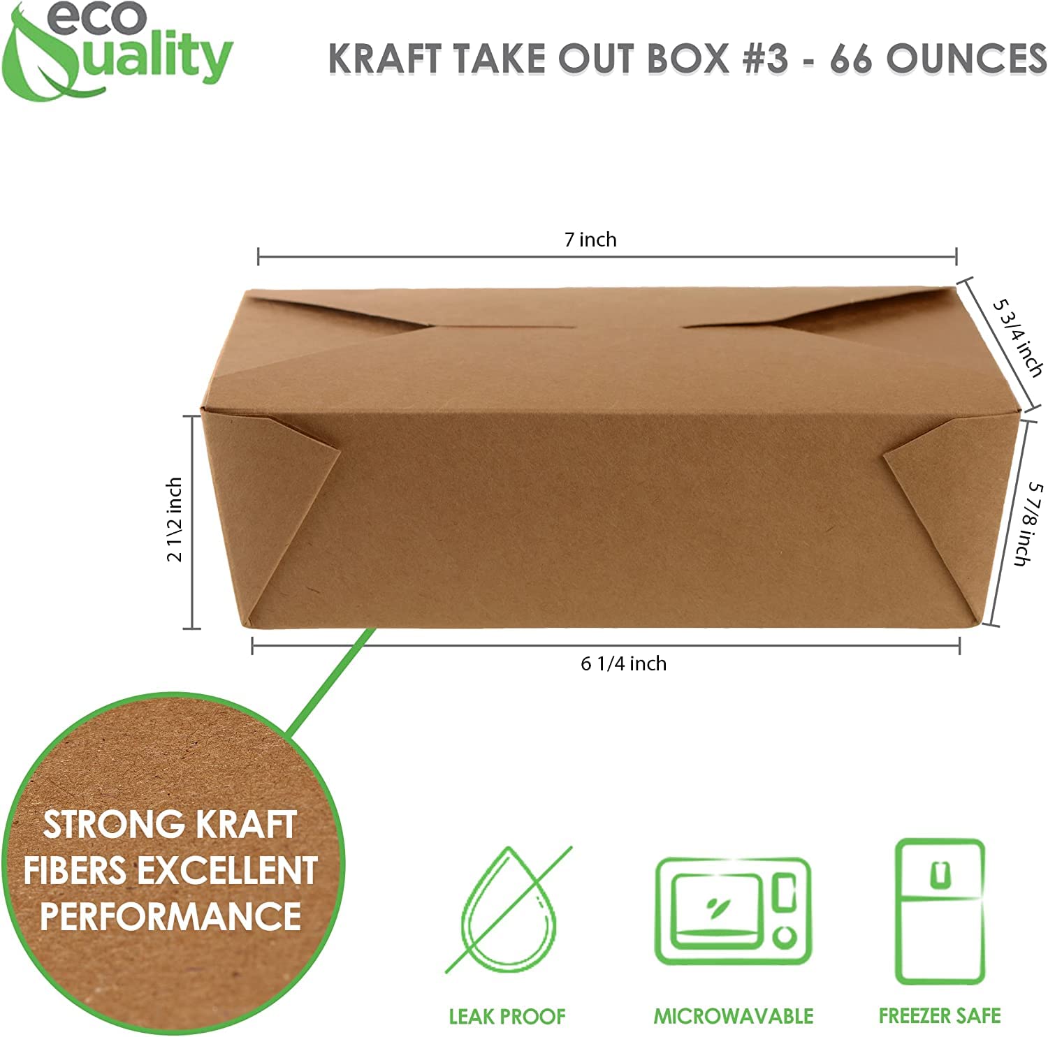 Take Out Food Containers 66 oz Kraft Brown Paper Take Out Boxes Microwaveable Leak and Grease Resistant Food Containers - To Go Restaurant, Catering, Food Truck - Recyclable Lunch Box #3 (200)