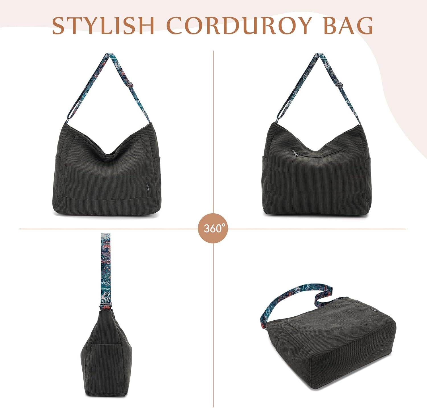 Chase Chic Corduroy Tote Bag for Women, Large Messenger Bag Crossbody Hobo Bag Convertible Shoulder Handbag for Work - Image 7